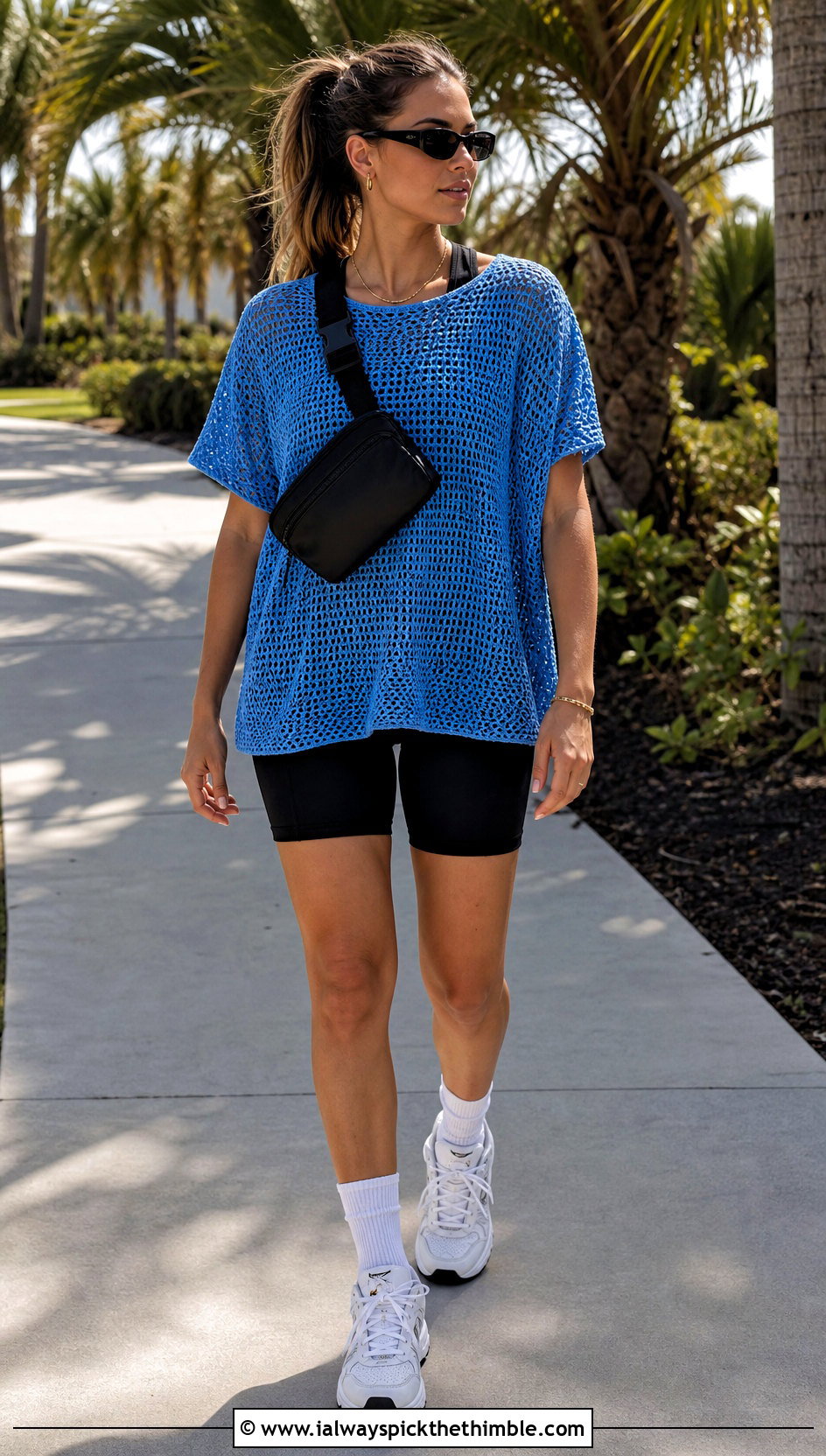 Oversized T Shirt Crochet Tunic With Biker Shorts - 25 crochet tunic outfit ideas