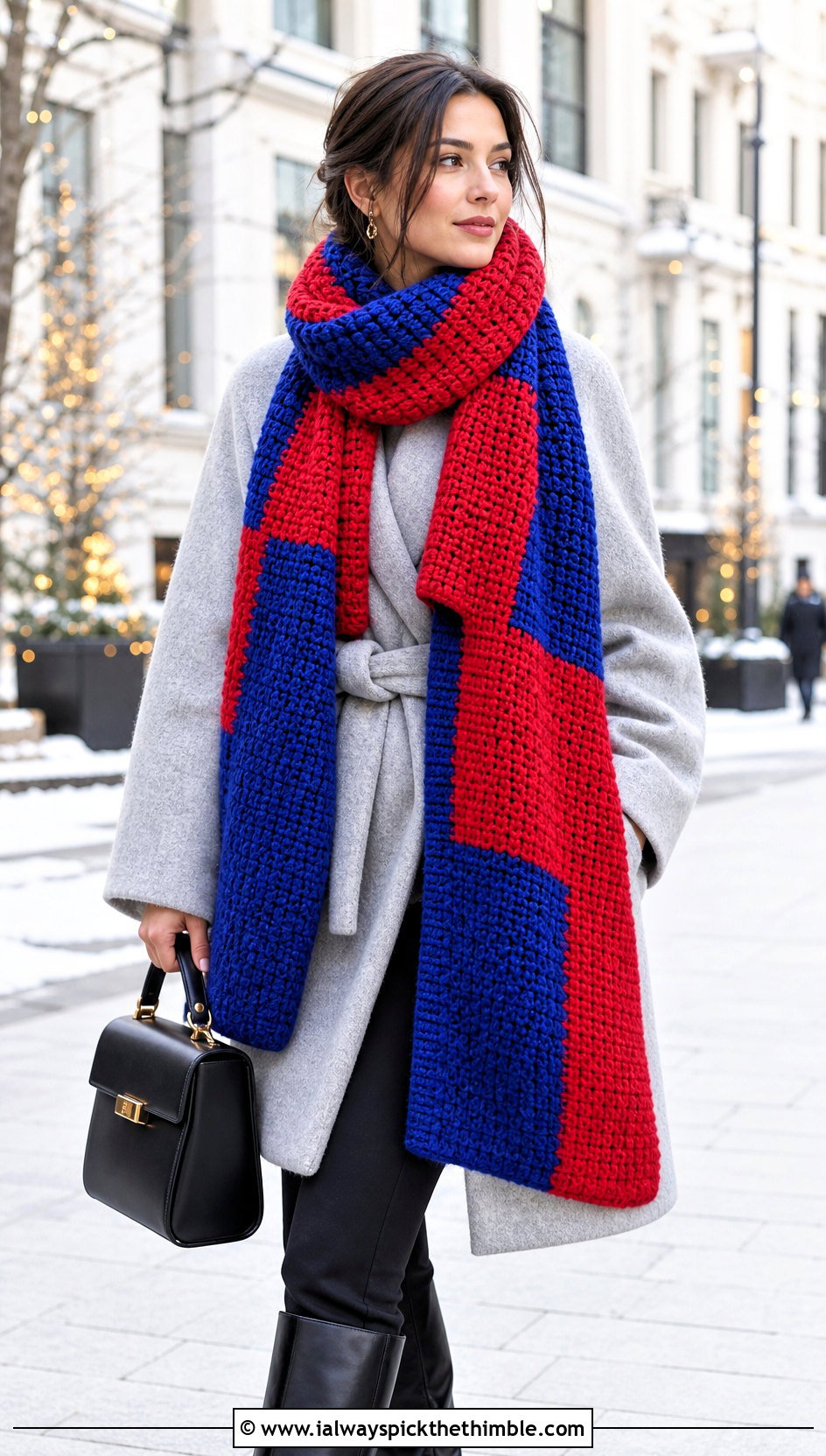 Oversized Tapestry Crochet Scarf With Belted Coat - 25 tapestry crochet scarf outfit ideas