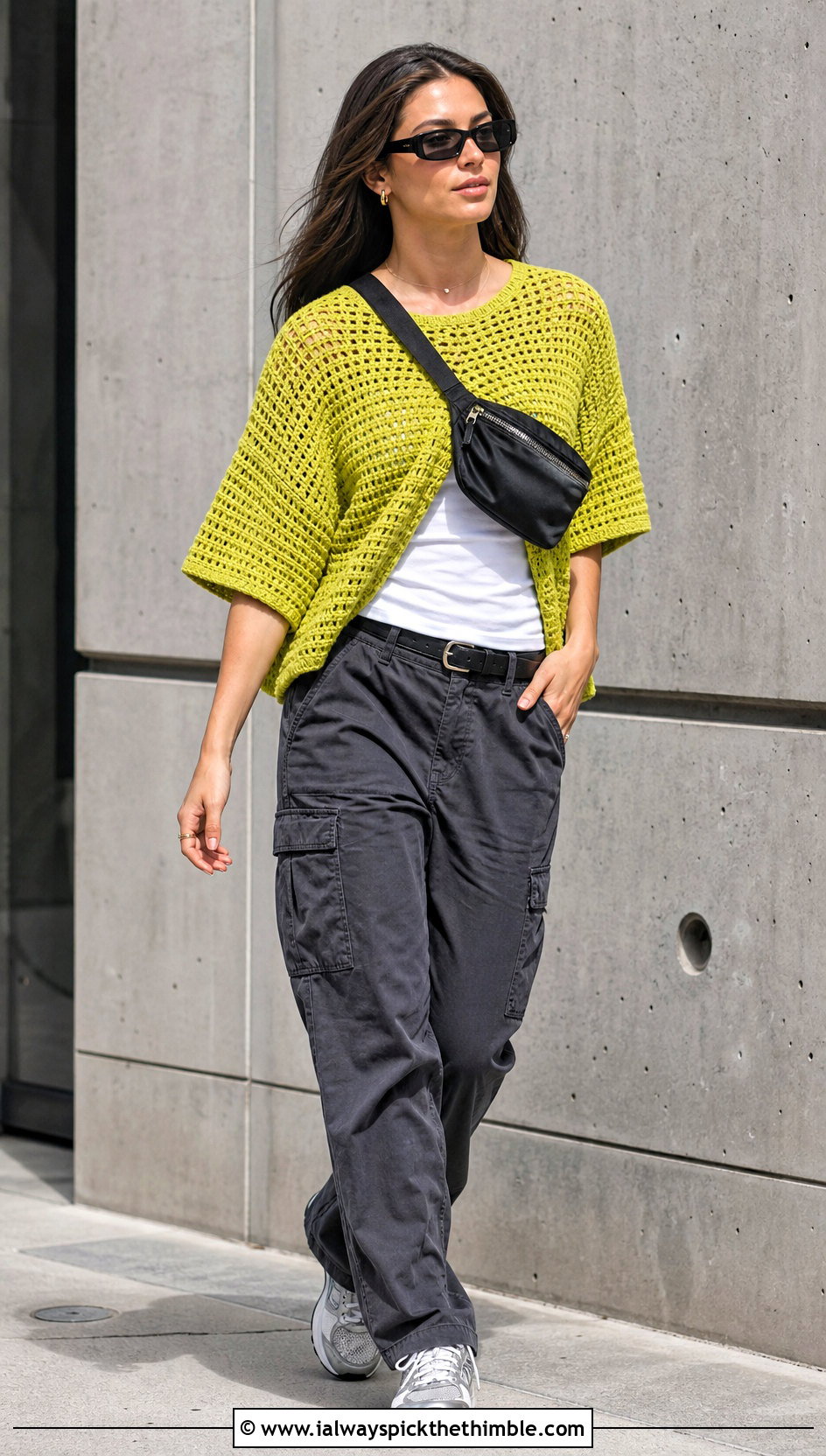 Oversized Tidepool Tee With Utility Cargo Pants - 15 tidepool tee summer crochet top outfit ideas