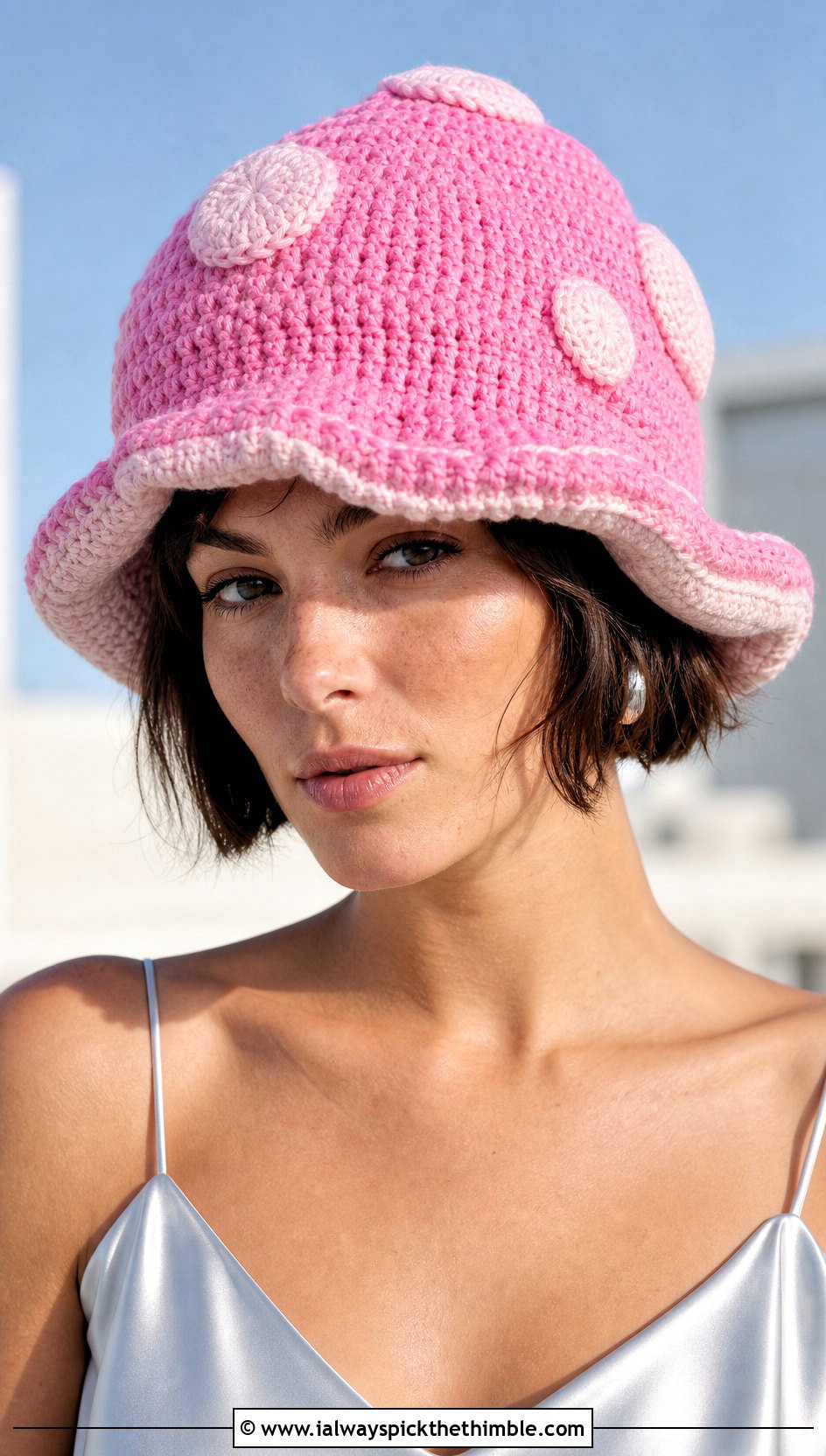 Oversized Toadstool Crochet Cap With Slip Dress - 20 Mushroom Crochet Cap outfit ideas