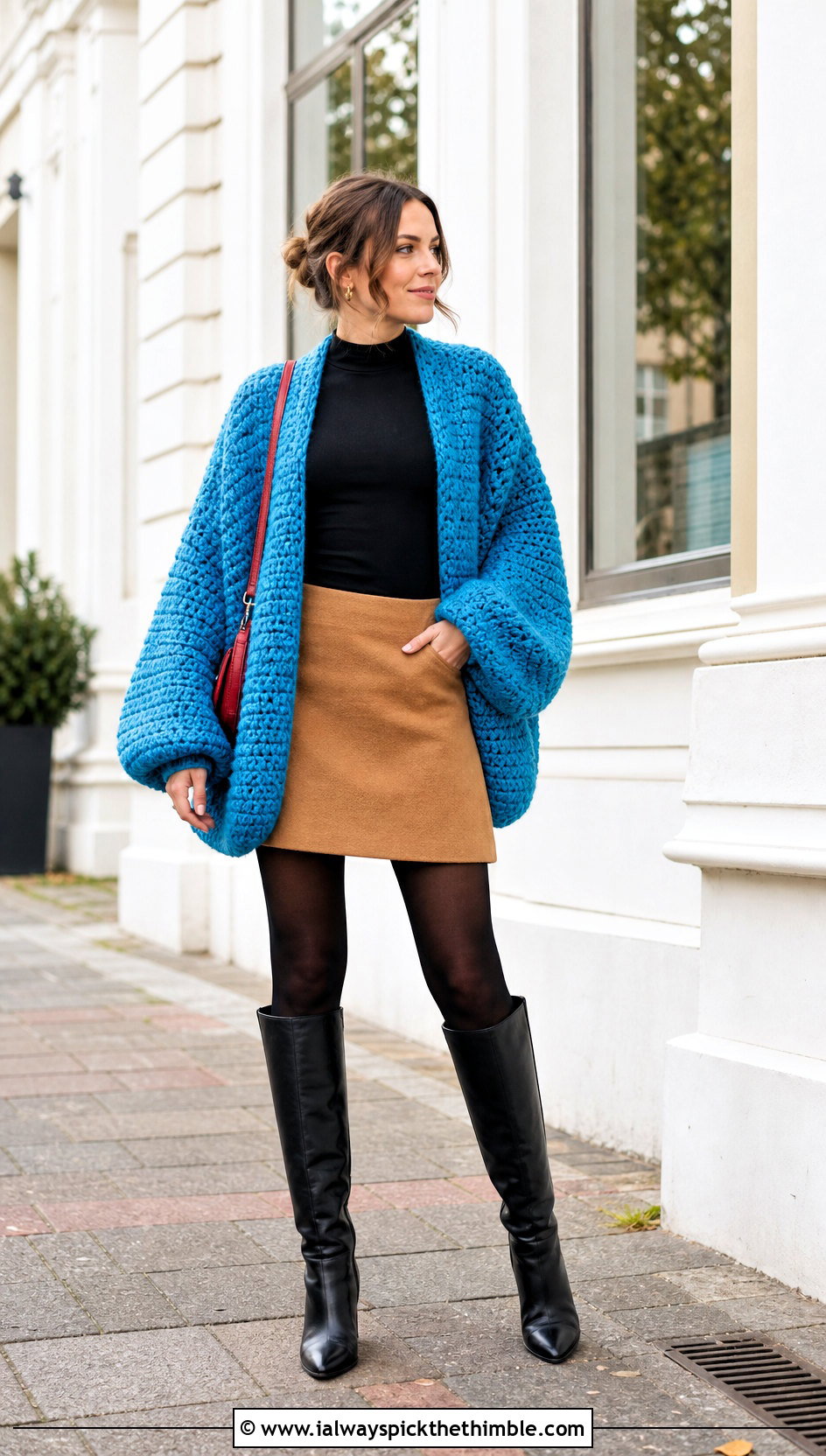 Oversized Top Down Crochet Cardigan With Mini Skirt - 20 top down crochet cardigan outfit ideas