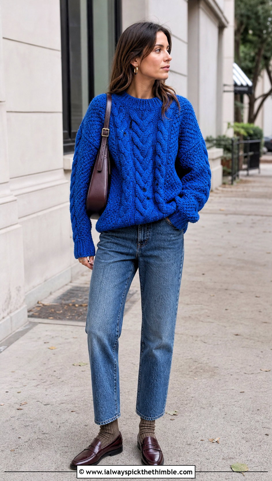 Oversized Triple Cable Crochet Sweater With Straight Leg Jeans - 25 cable crochet sweater outfit ideas