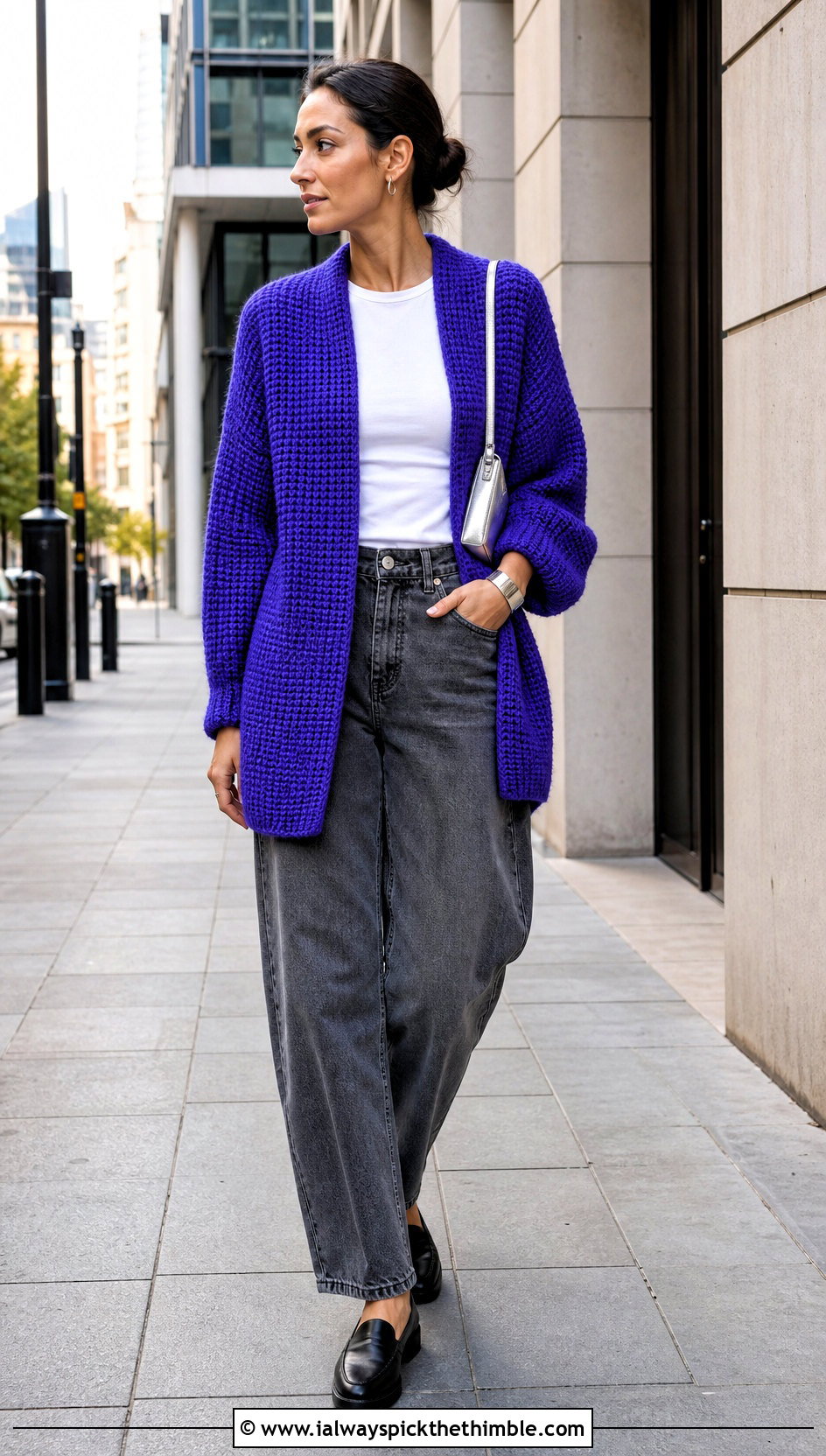 Oversized Tunisian Crochet Cardigan With Barrel Jeans - 25 oversized crochet cardigan outfit ideas