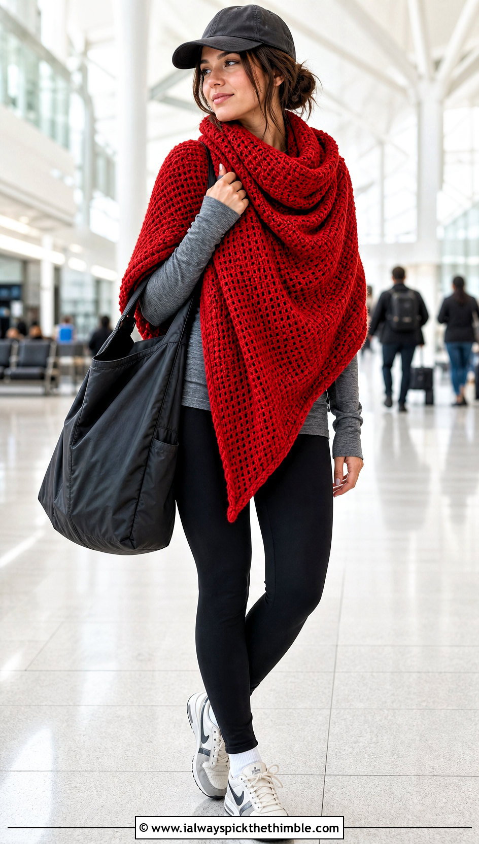 Oversized Tunisian Crochet Triangle Shawl With Leggings - 20 Tunisian Crochet Triangle Shawl outfit ideas