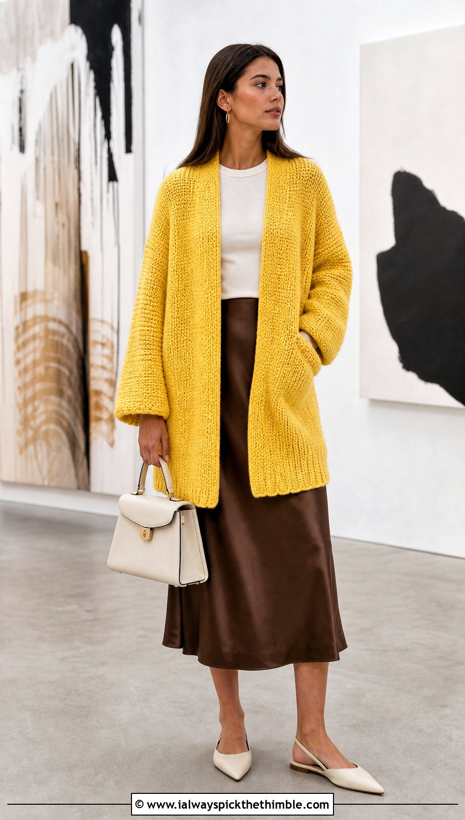 Oversized Tunisian Simple Stitch Cardigan With Satin Skirt - 20 Crochet Tunisian Cardigan outfit ideas