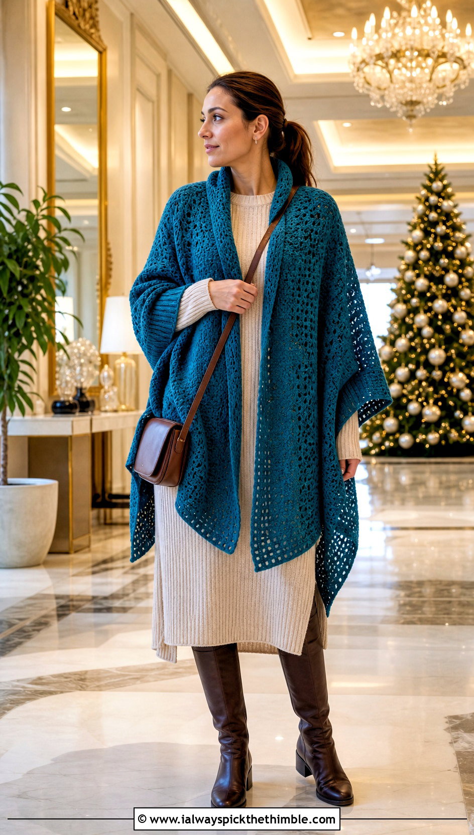 Oversized Tunisian Wrap Shawl With Sweater Dress - 25 tunisian crochet shawl outfit ideas