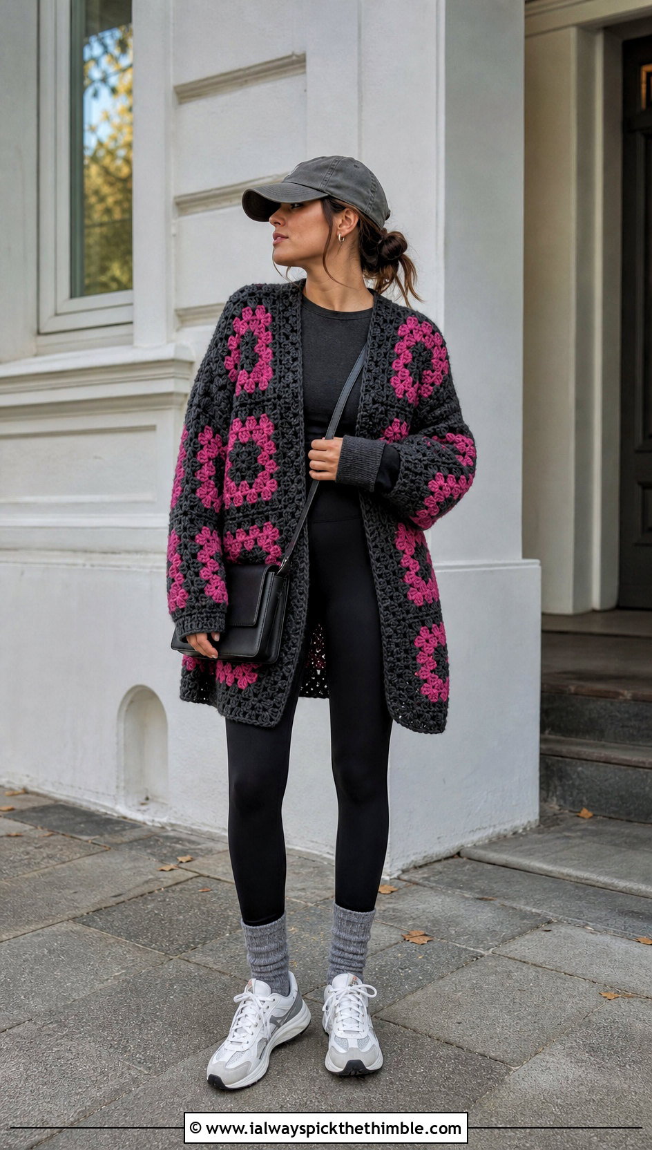 Oversized Two Color Granny Square Cardigan With Leggings - 20 Two Granny Square Cardigan outfit ideas