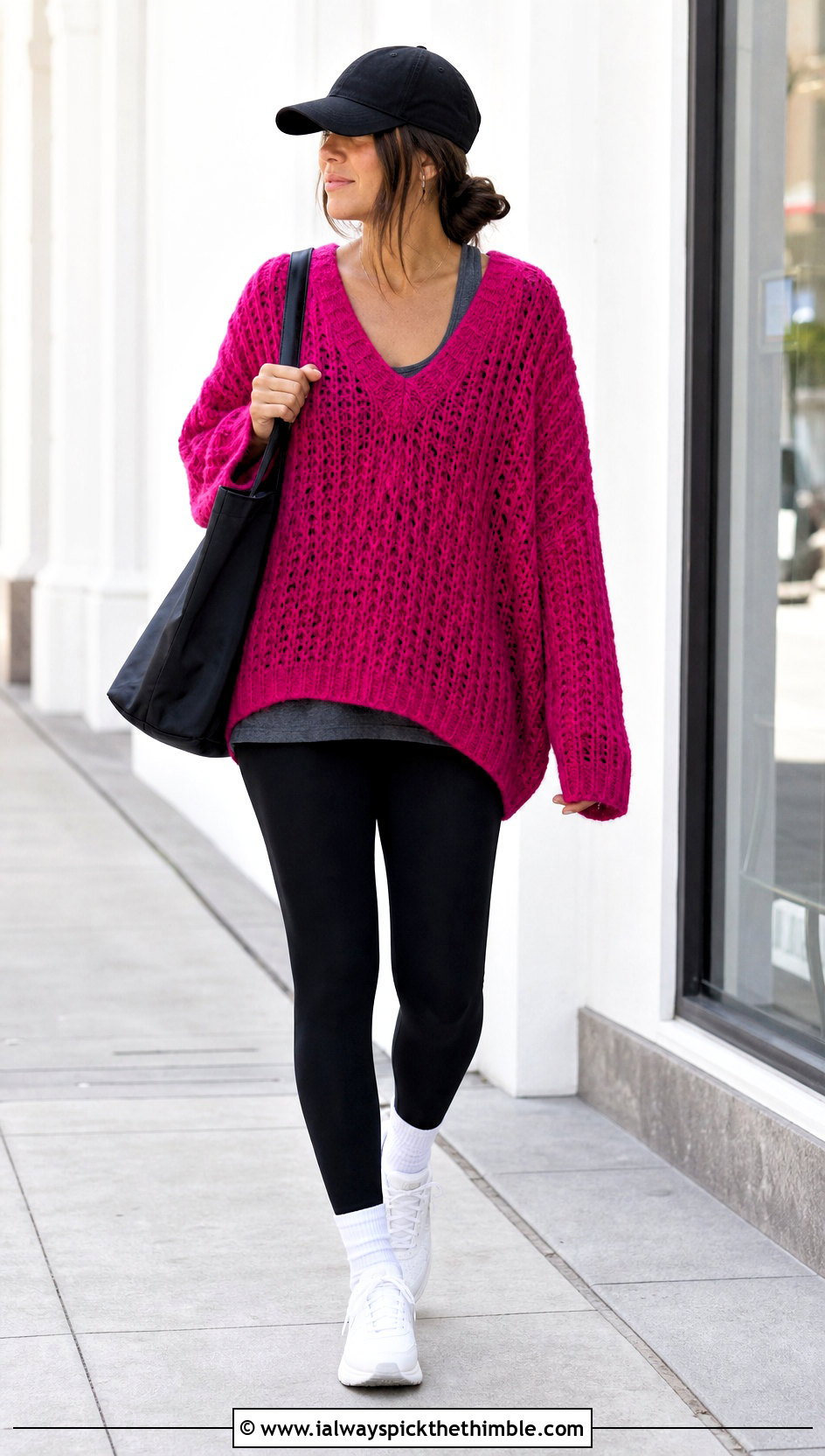 Oversized V Neck Crochet Pullover With Leggings - 25 v neck crochet top outfit ideas