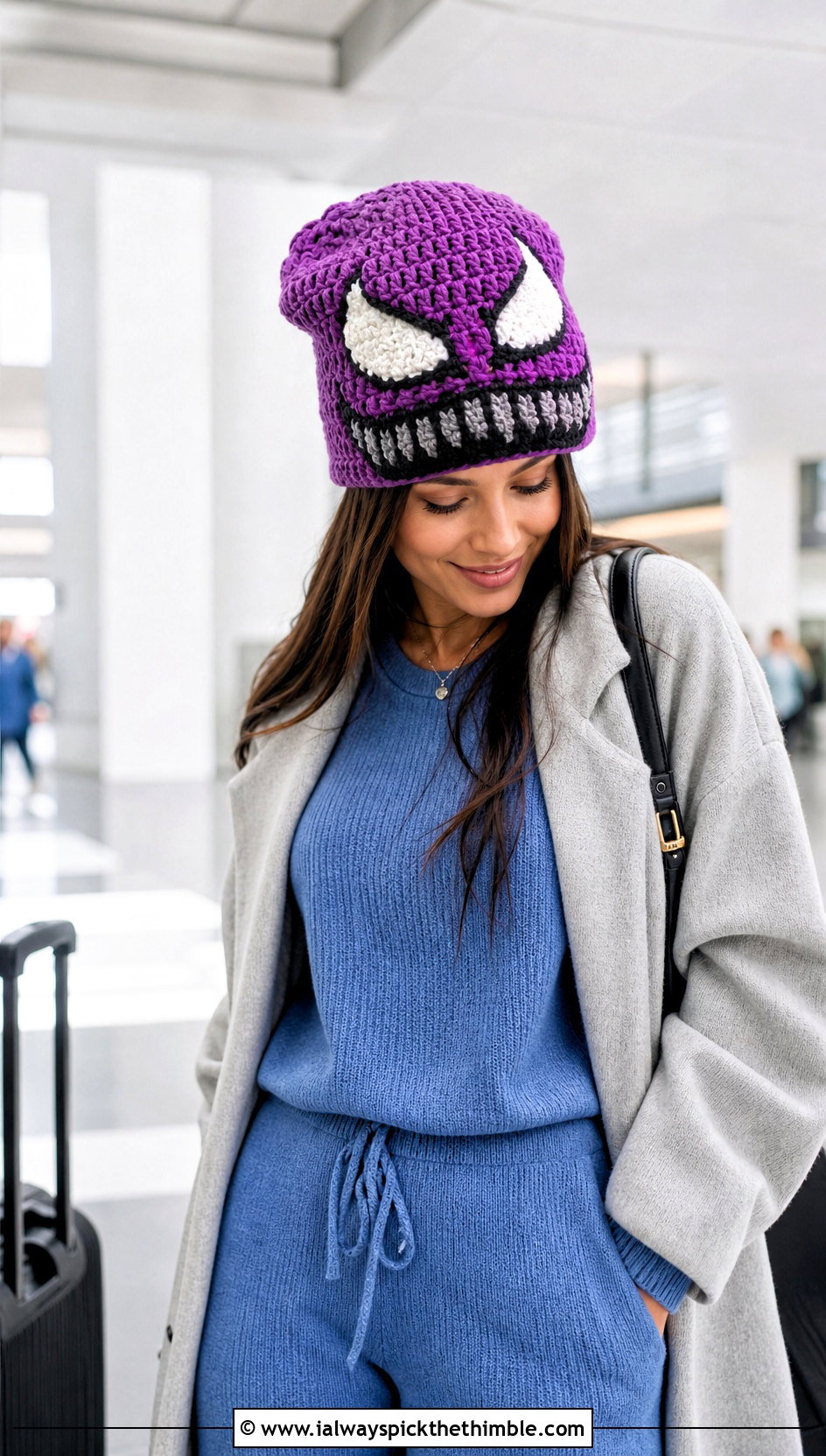 Oversized Venom Crochet Beanie With Airport Outfit - 20 venom crochet beanie outfit ideas
