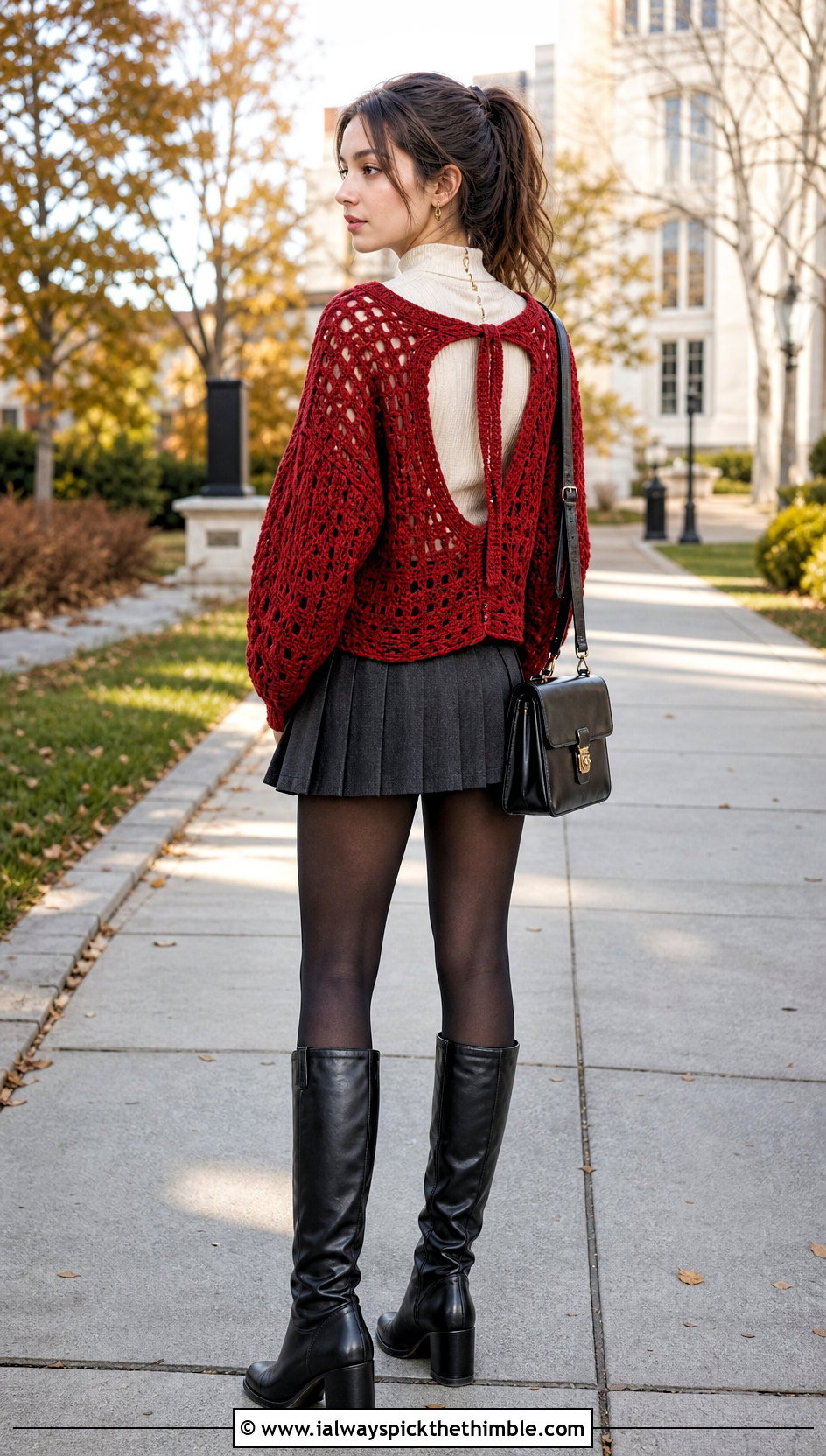 Oversized Virgin Killer Crochet Sweater With Pleated Mini Skirt - 15 virgin killer crochet sweater outfit ideas