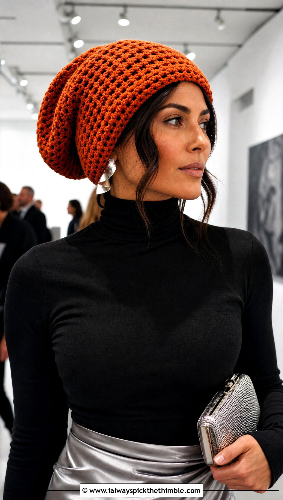 Oversized Waffle Crochet Slouch Hat With Satin Skirt - 20 Waffle Crochet Hat outfit ideas