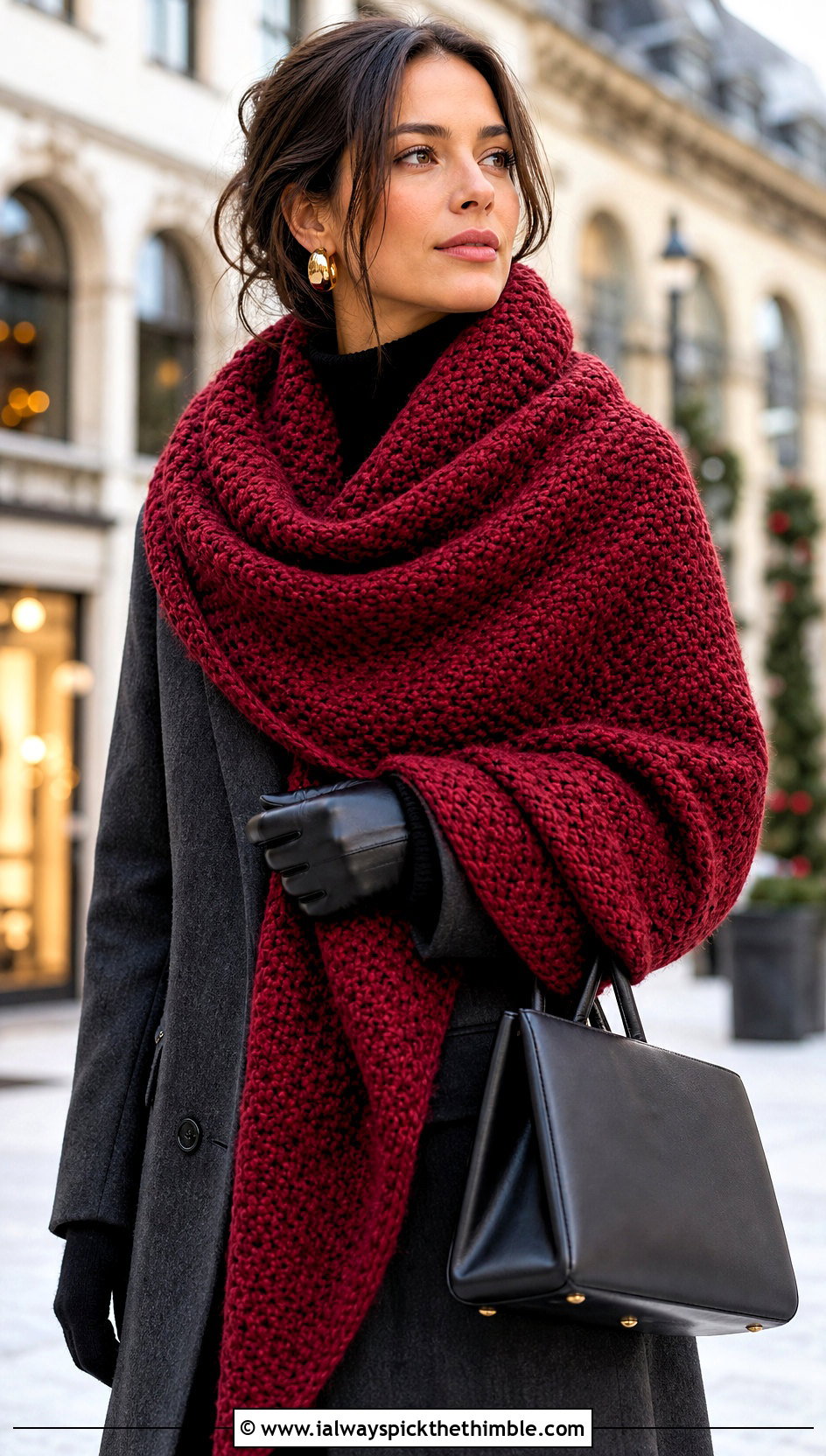 Oversized Wrap Lemon Peel Stitch Scarf With Wool Coat - 20 Crochet Lemon Peel Stitch Scarf outfit ideas