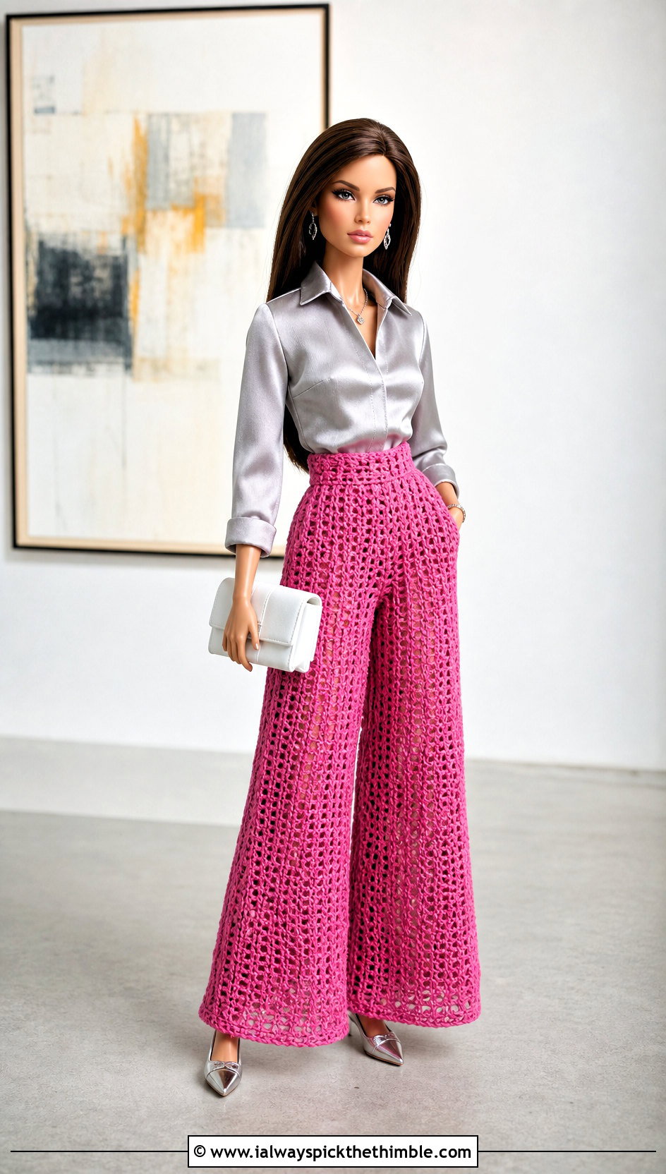 Palazzo Crochet Doll Pants With Satin Blouse - 20 Crochet Pants For Dolls outfit ideas