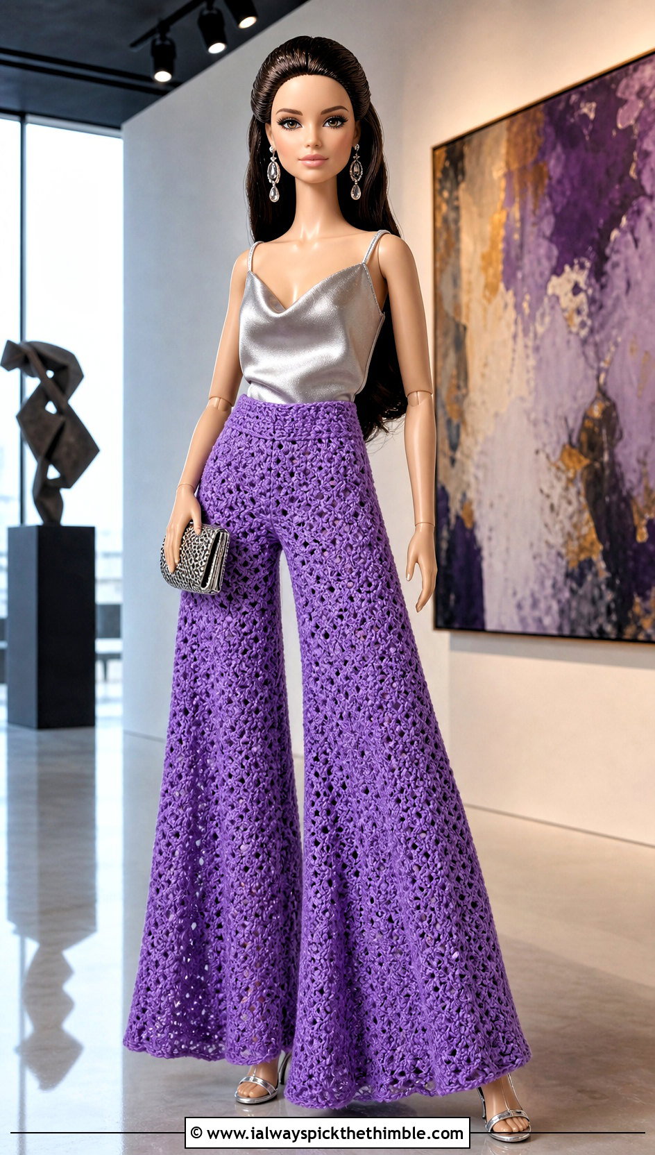 Palazzo Crochet Doll Pants With Satin Camisole - 25 crochet doll pants outfit ideas