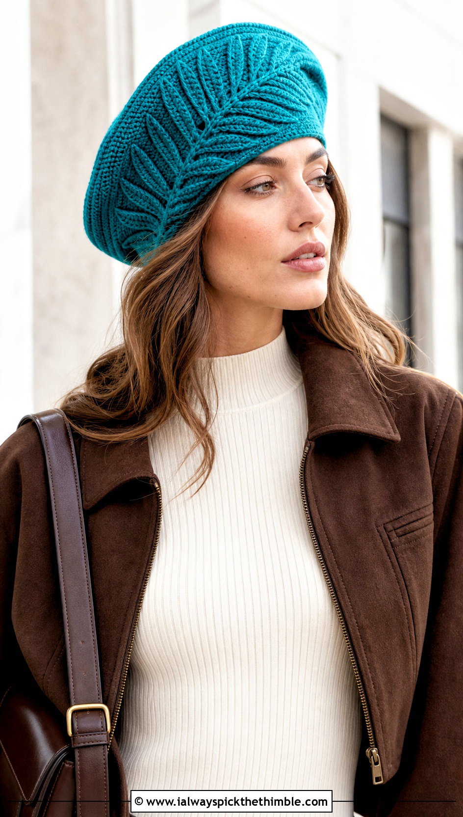 Palm Leaf Beret With Wide Leg Trousers - 20 Crochet Leaf Hat outfit ideas