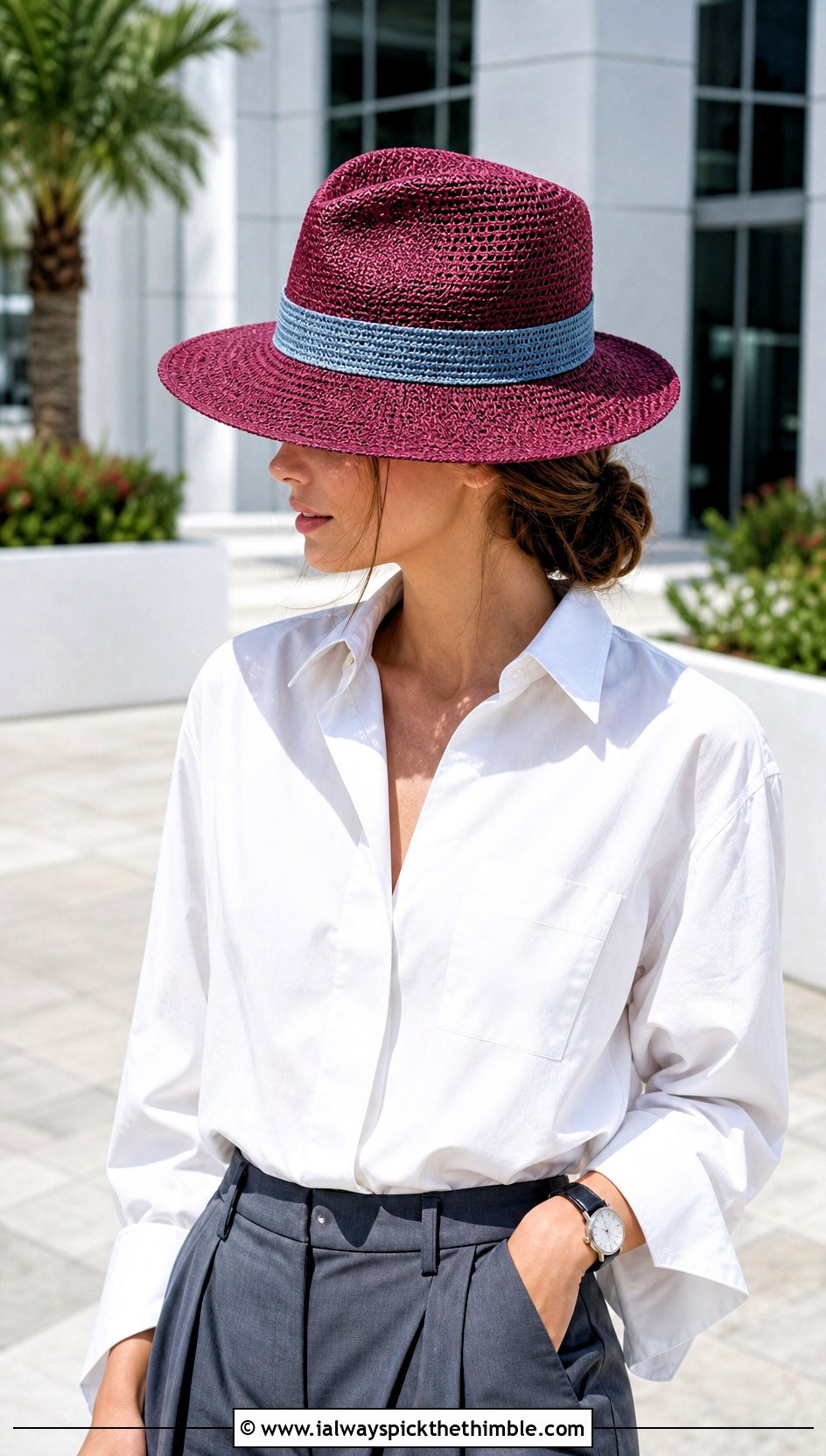 Panama Inspired Crochet Hat With Shirt And Trousers - 20 Easy Crochet Hats With Brim outfit ideas