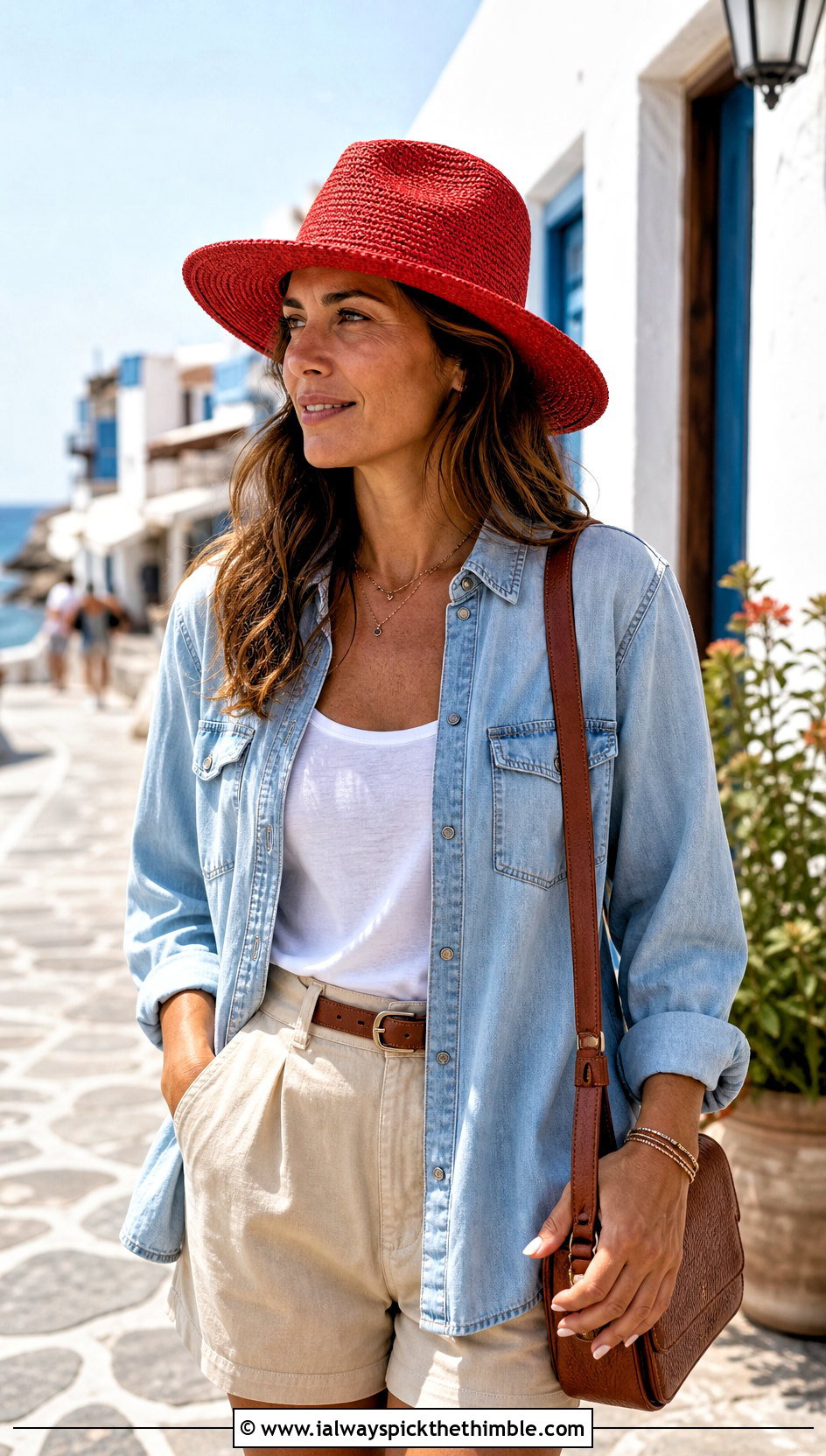 Panama Style Crochet Raffia Hat With Denim Shirt - 20 crochet raffia hat outfit ideas