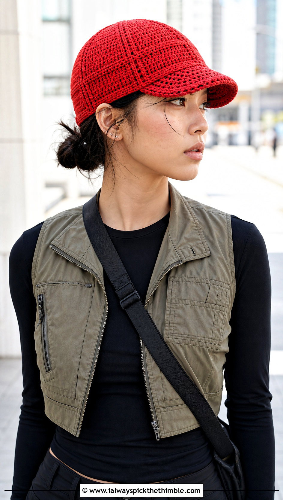 Paneled Crochet Flat Cap With Cargo Skirt - 20 crochet flat cap outfit ideas