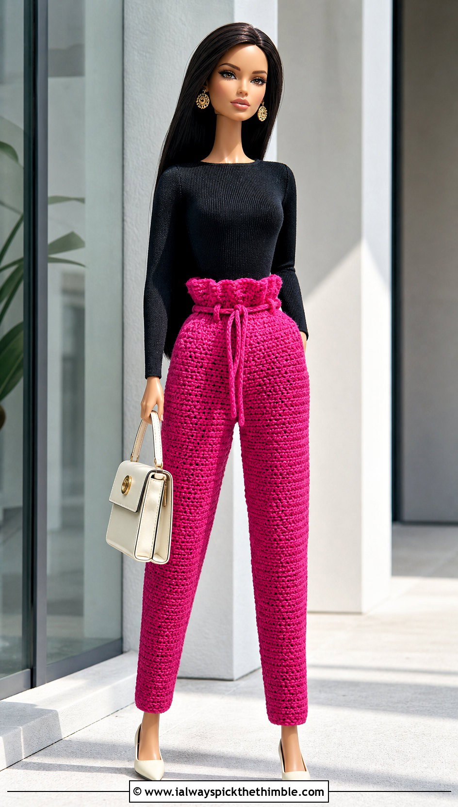Paperbag Waist Crochet Doll Pants With Fitted Bodysuit - 25 crochet doll pants outfit ideas