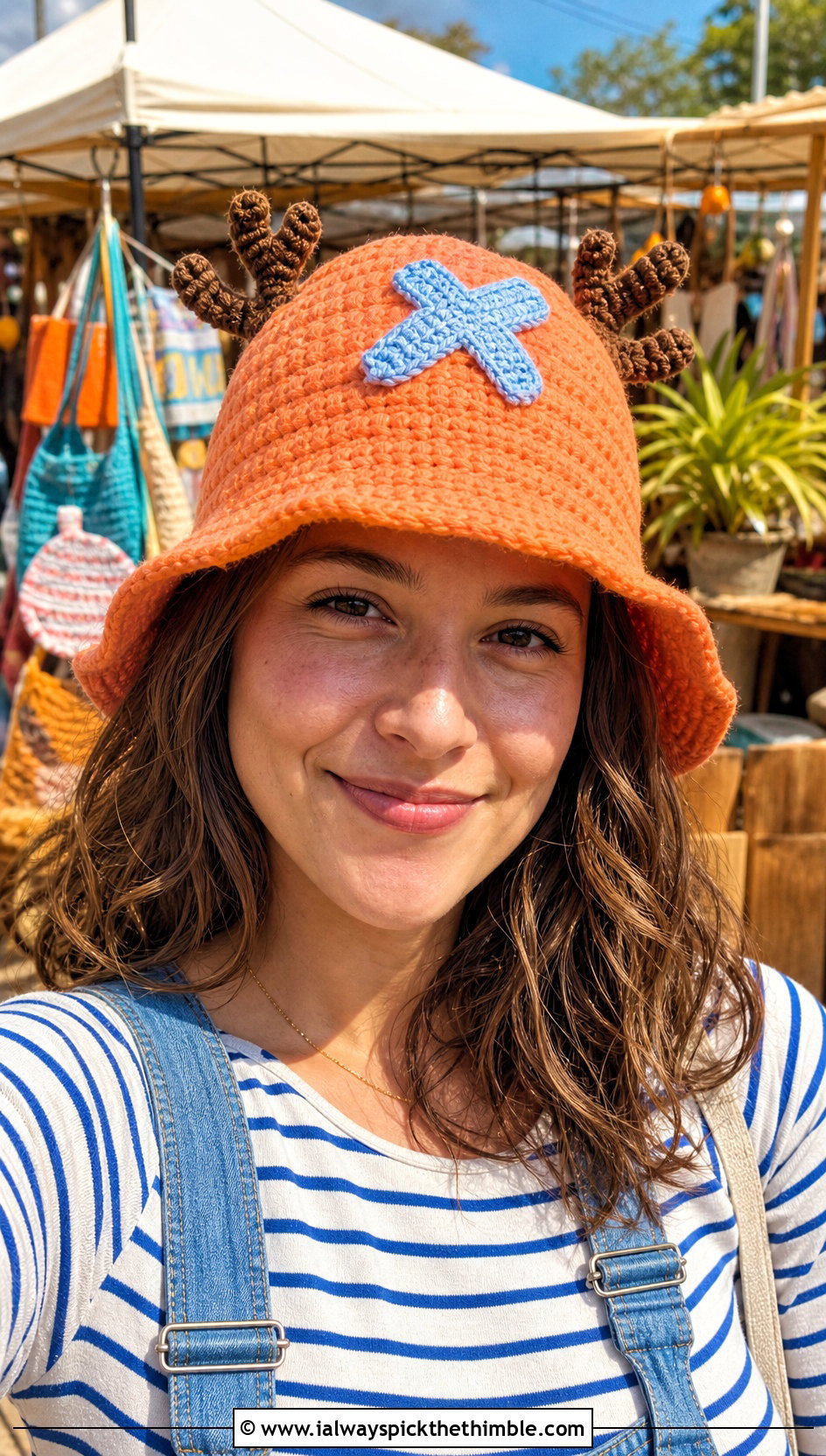 Pastel Chopper Crochet Bucket Hat With Overalls And Striped Tee - 20 chopper crochet hat outfit ideas