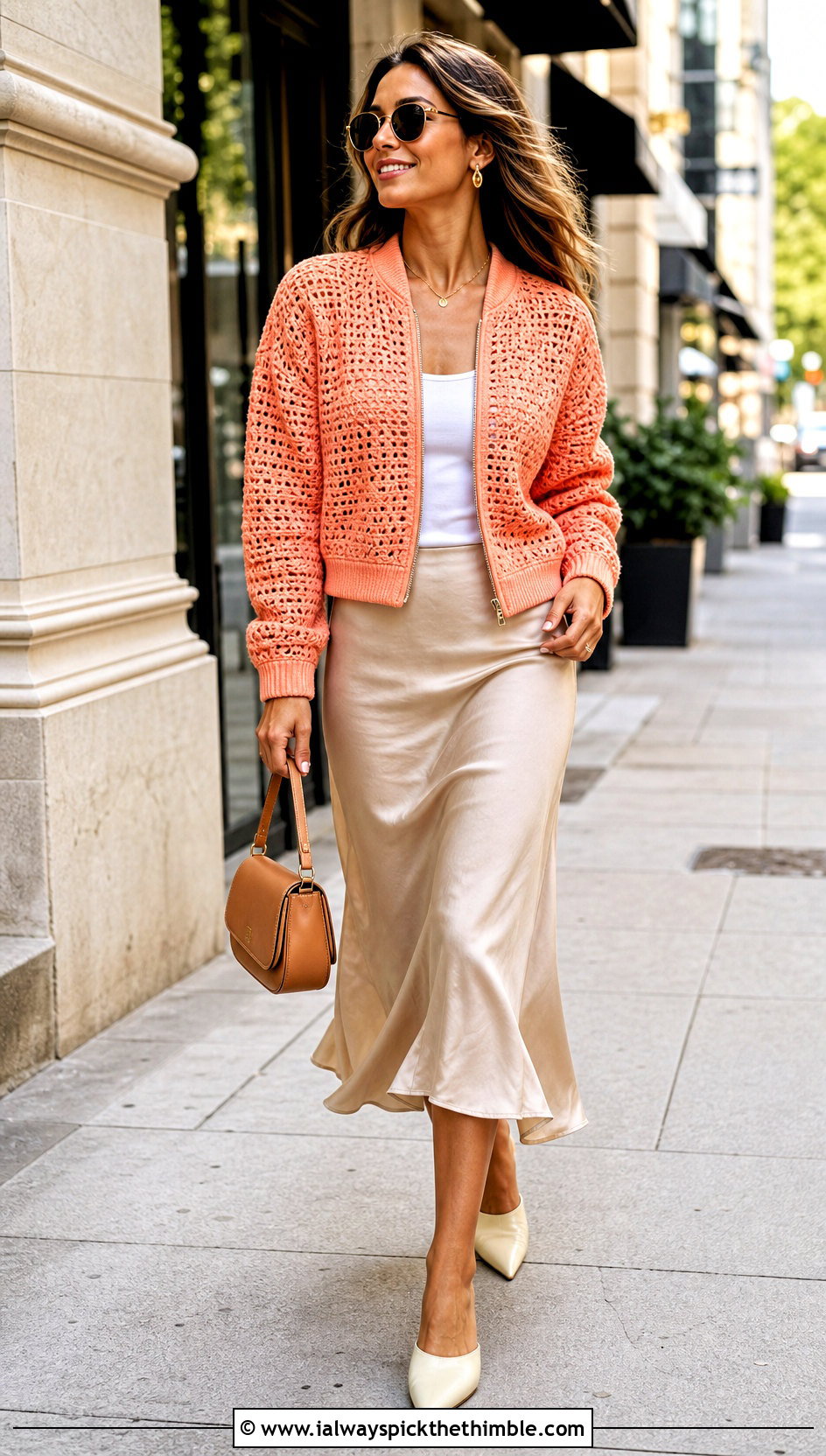 Pastel Crochet Bomber Jacket With Slip Skirt - 15 Pastel Crochet Clothing Design outfit ideas