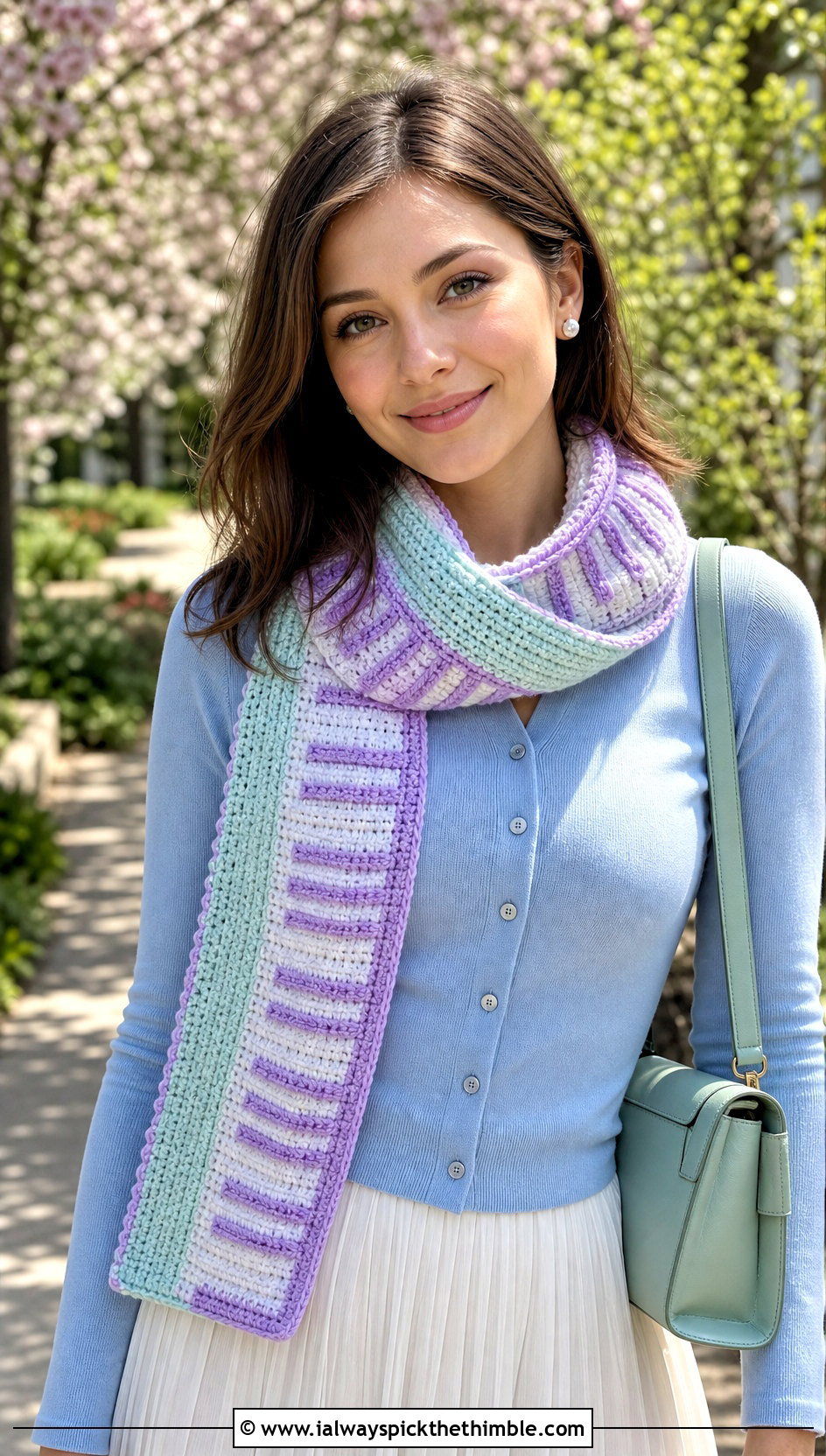 Pastel Crochet Piano Scarf With Pleated Skirt - 25 crochet piano scarf outfit ideas