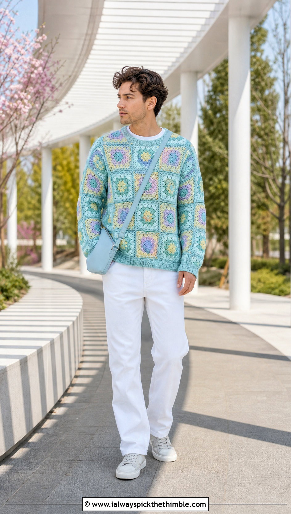 Pastel Granny Square Sweater With White Jeans - 20 Crochet Granny Square Sweater For Men outfit ideas
