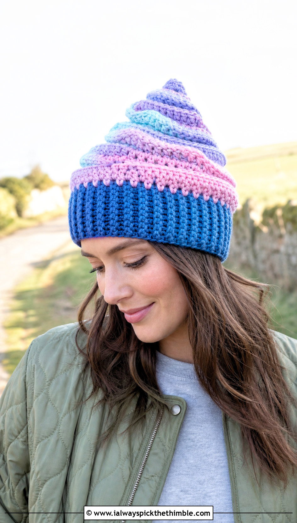 Pastel Swirl Crochet Cupcake Hat With Quilted Jacket - 20 crochet cupcake hat outfit ideas