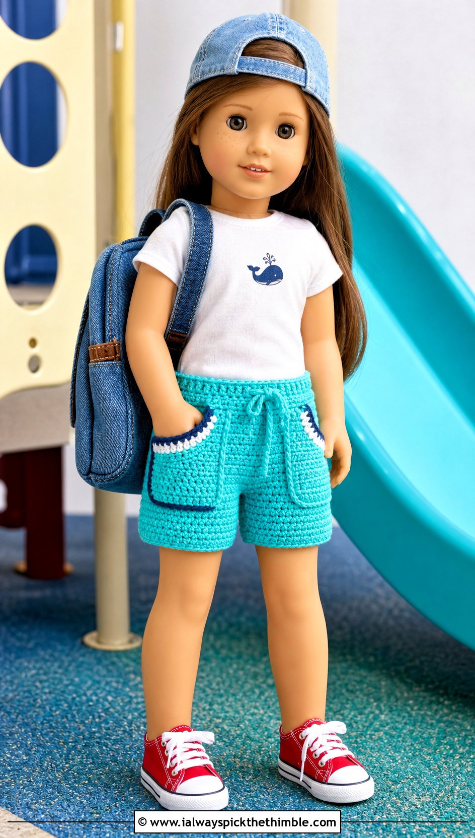Patch Pocket Crochet Doll Shorts With Graphic Tee - 20 crochet doll shorts outfit ideas