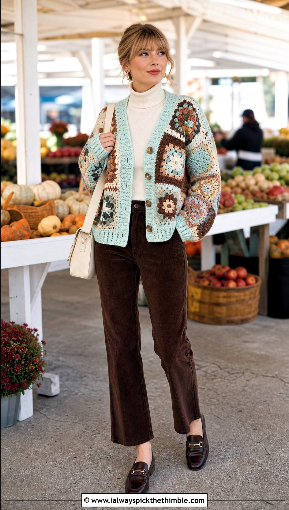 Patchwork Cardigan With Corduroy Pants - 25 crochet taylor swift cardigan outfit ideas