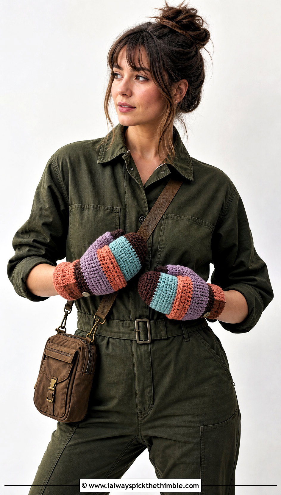 Patchwork Convertible Mittens With Boiler Suit And Sneakers - 20 Crochet Convertible Mittens outfit ideas