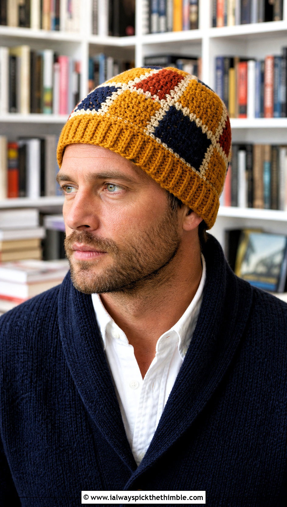 Patchwork Crochet Beanie With Cardigan - 20 crochet man beanie outfit ideas