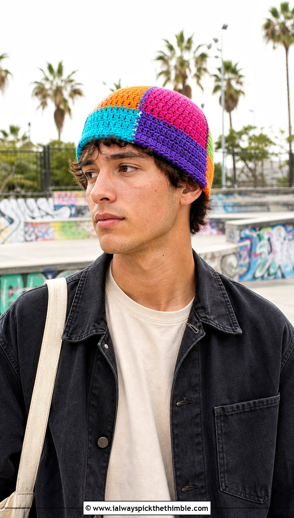 Patchwork Crochet Beanie With Skate Outfit - 25 mens crochet beanie outfit ideas