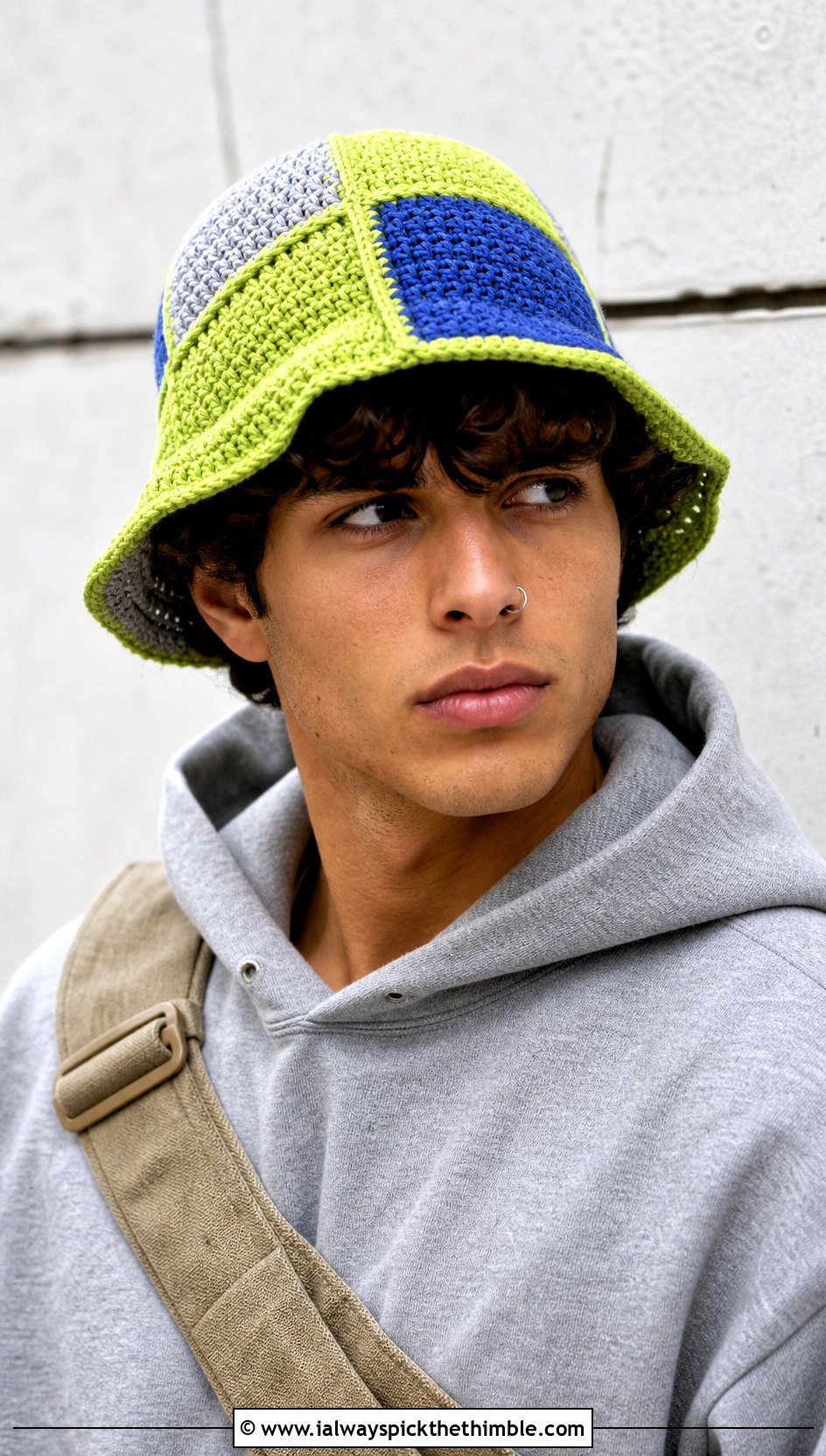 Patchwork Crochet Bucket Hat With Hoodie - 25 crochet hats men outfit ideas