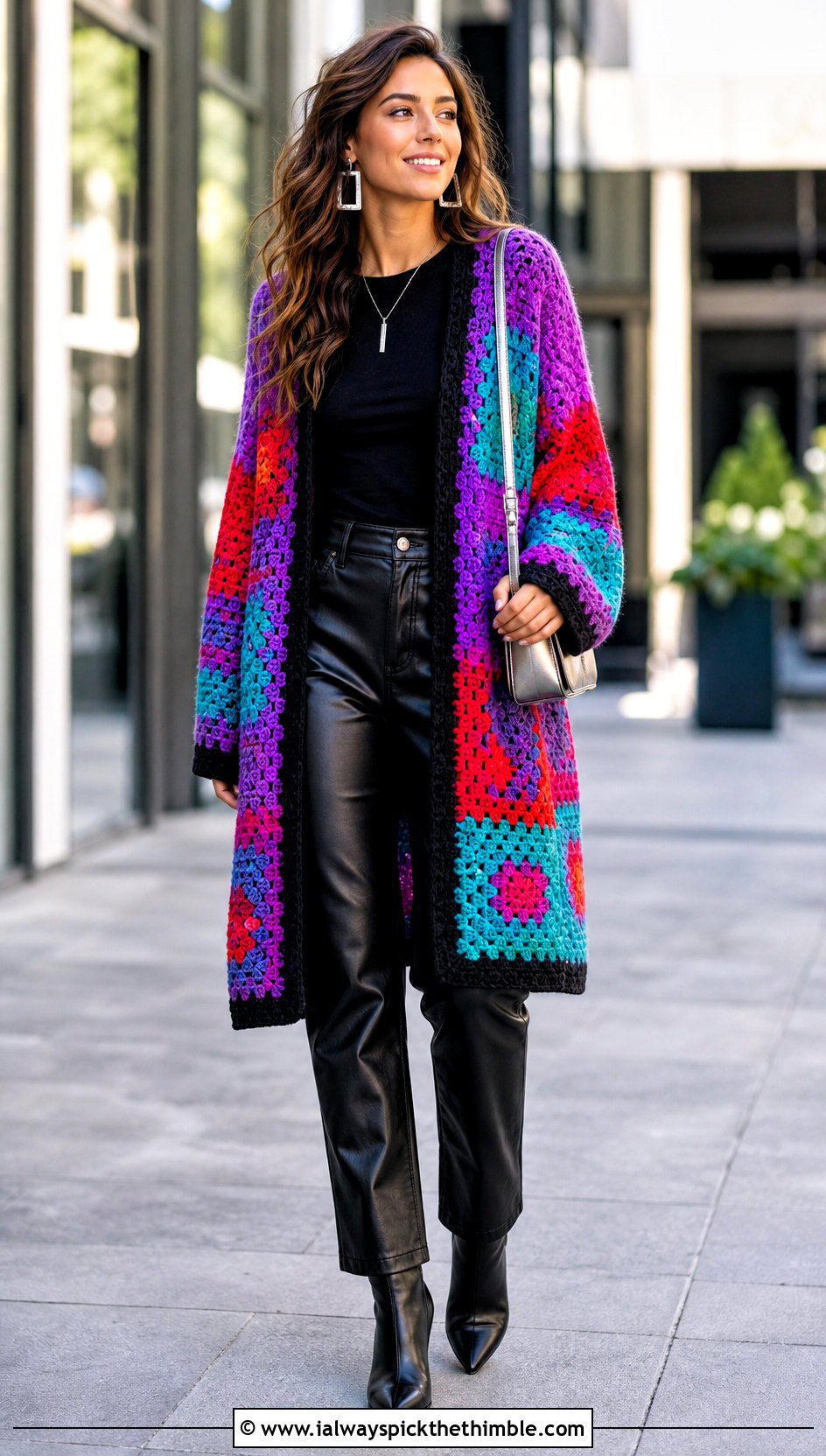 Patchwork Crochet Cardigan With Leather Pants - 20 Crochet Cardigan For Women Sweater Coats outfit ideas