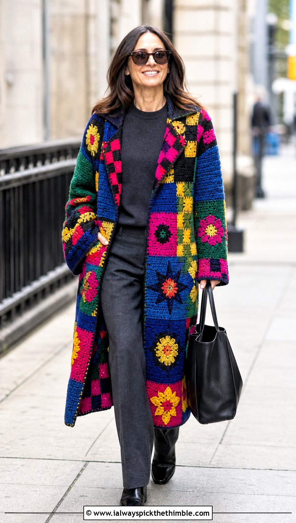 Patchwork Crochet Coat With Monochrome Basics - 25 whimsical crochet clothes and outfit ideas