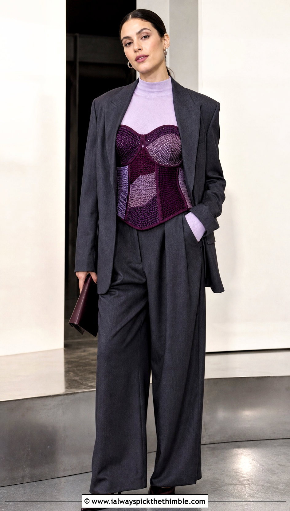 Patchwork Crochet Corset With Oversized Suit - 20 weird crochet clothes and outfit ideas