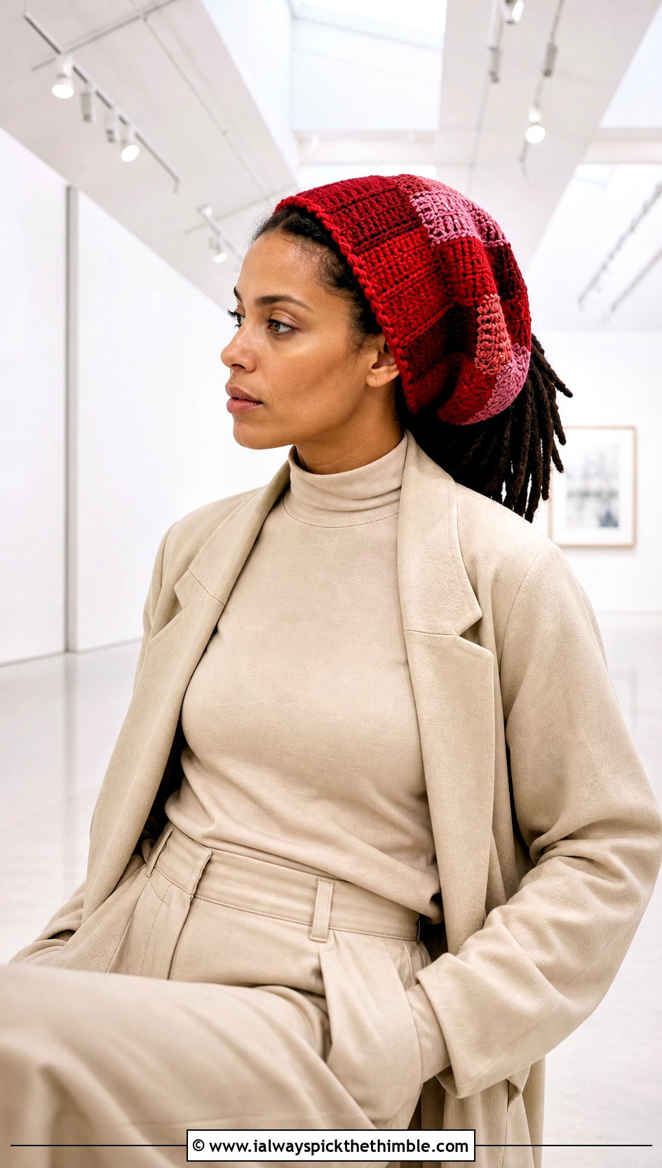Patchwork Crochet Dread Cap With Monochrome Outfit - 20 Crochet Dread Cap outfit ideas