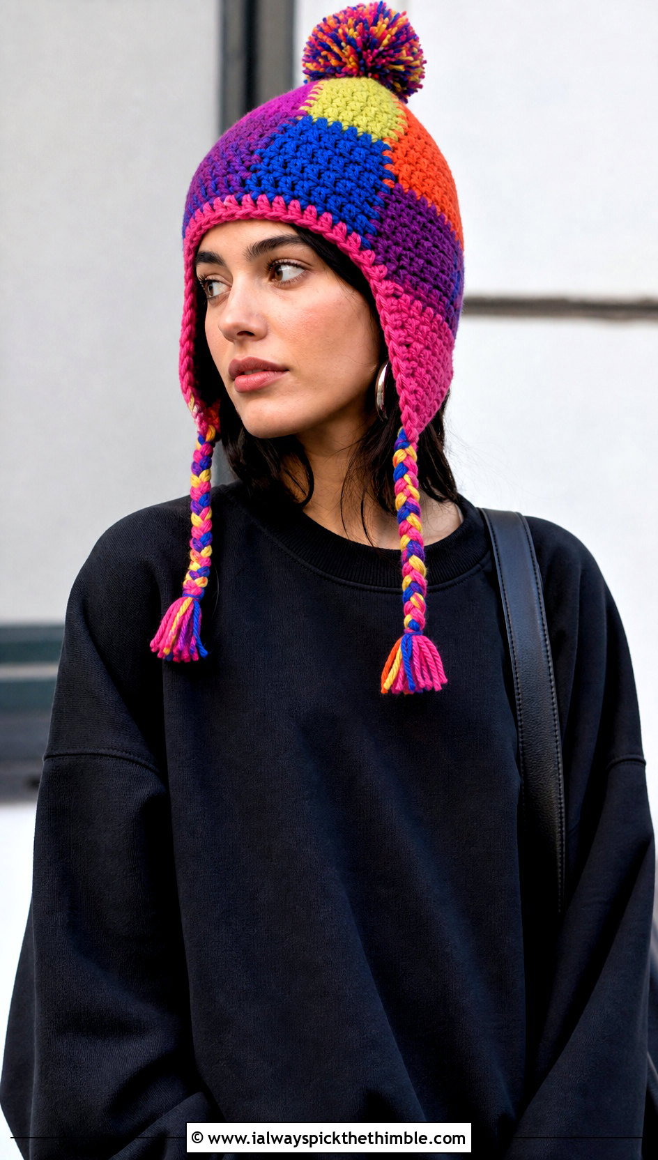 Patchwork Crochet Firefly Jayne Hat With Monochrome Outfit - 15 Crochet Firefly Jayne Hat outfit ideas