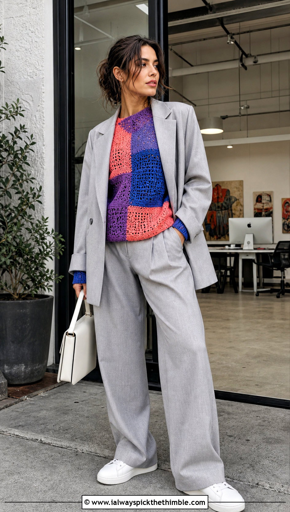Patchwork Crochet Jumper With Relaxed Suiting - 15 Ladies Crochet Jumper outfit ideas
