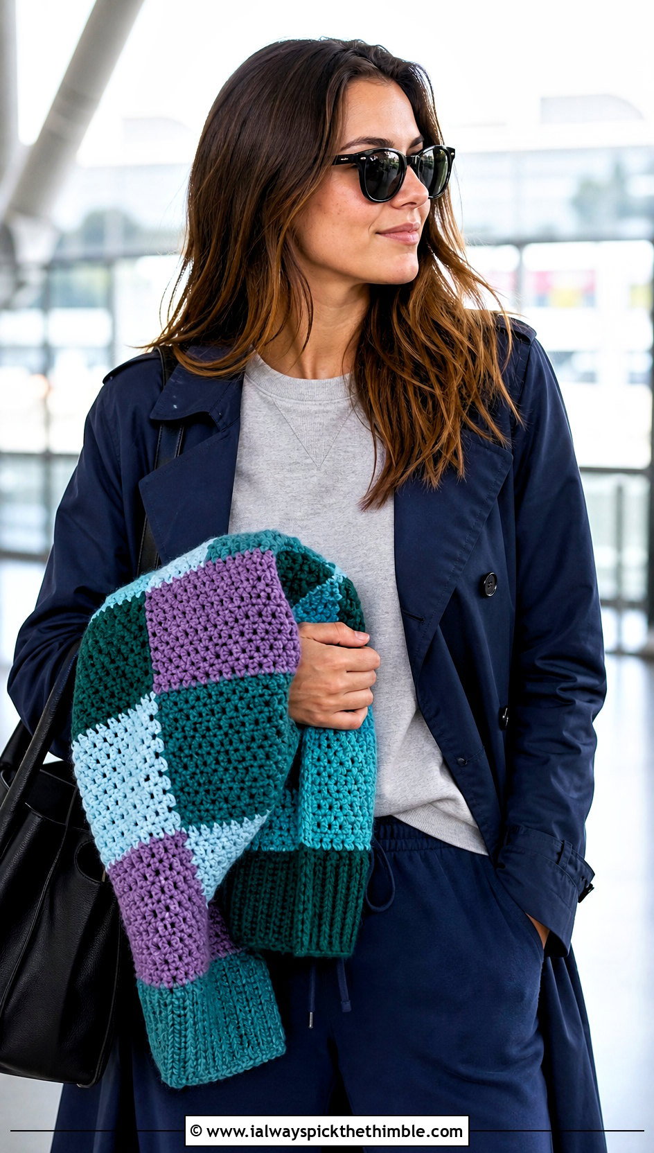 Patchwork Crochet Mason Jar Sweater With Travel Outfit - 20 Crochet Mason Jar Sweater outfit ideas