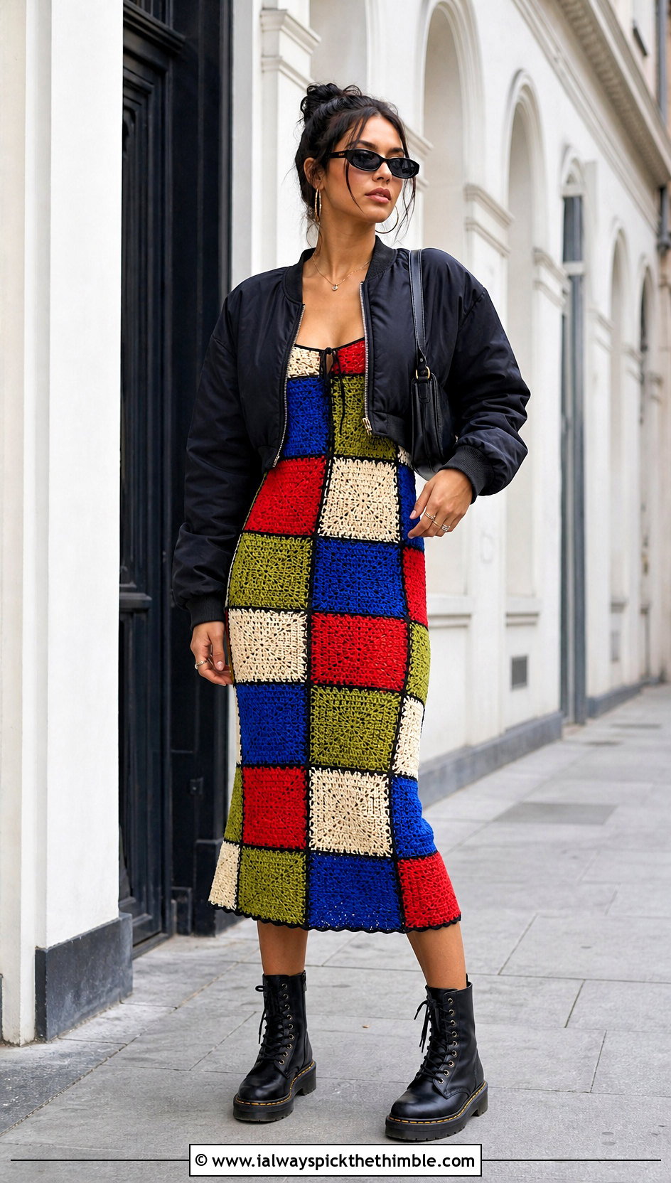 Patchwork Crochet Milkmaid Dress With Combat Boots - 20 crochet milkmaid dress outfit ideas
