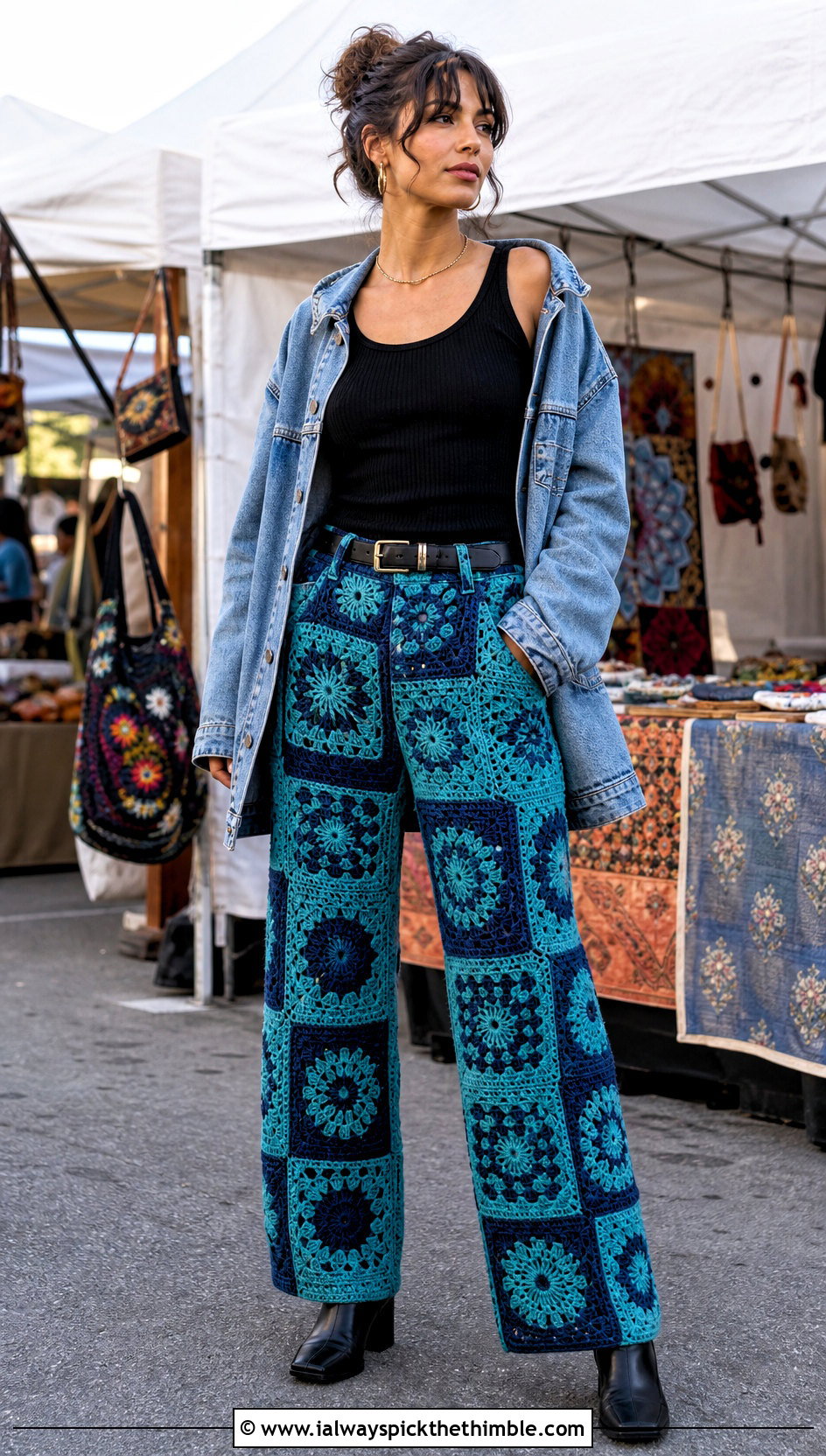 Patchwork Crochet Pants With Fitted Tank - 20 grunge crochet clothes and outfit ideas