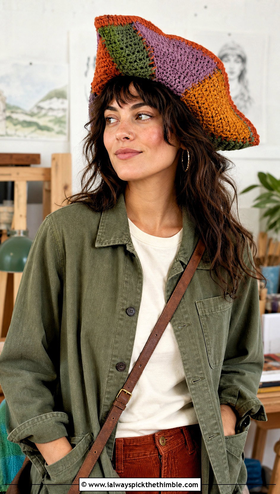 Patchwork Crochet Pirate Hat With Chore Jacket And Corduroy Pants - 25 crochet pirate hat outfit ideas