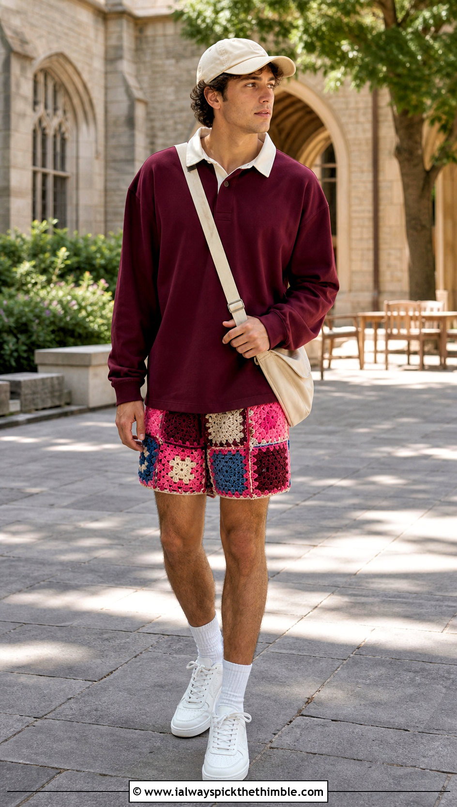 Patchwork Crochet Shorts With Rugby Shirt - 15 mens crochet shorts outfit ideas