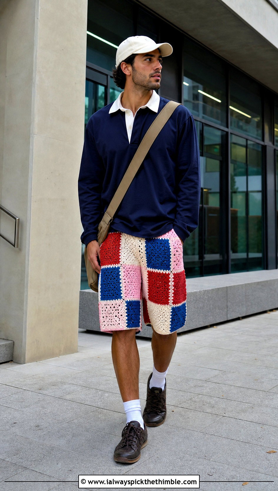 Patchwork Crochet Shorts With Rugby Shirt - 15 Crochet Mens Shorts For Men outfit ideas