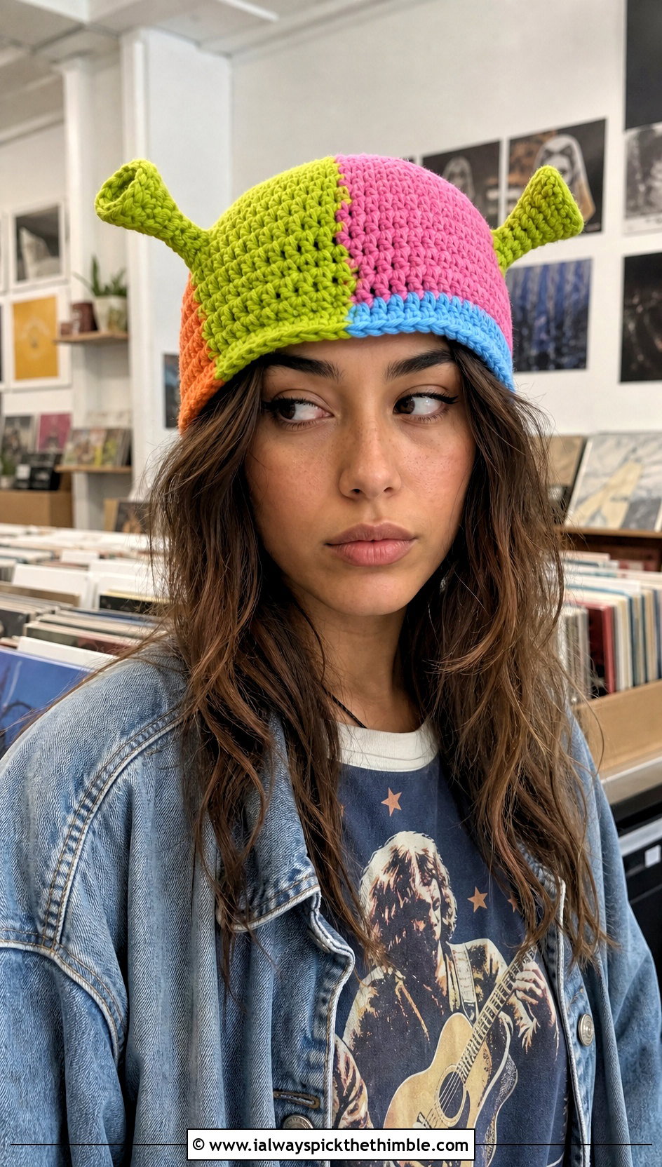 Patchwork Crochet Shrek Hat With Graphic Tee - 25 crochet shrek hat outfit ideas