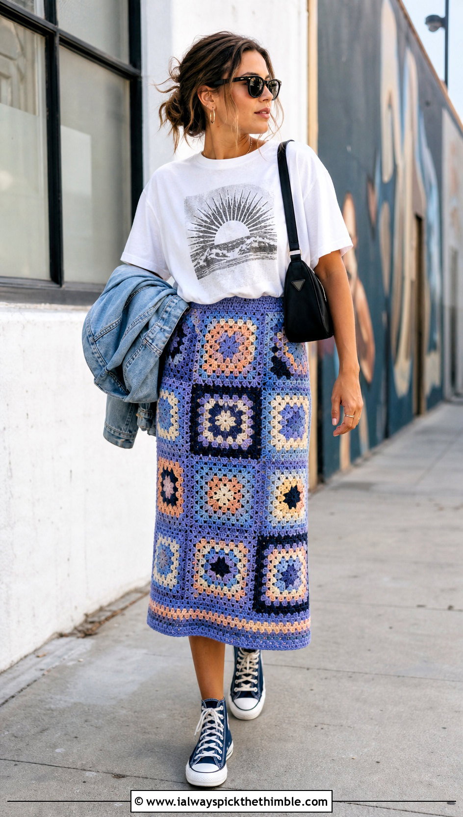 Patchwork Crochet Skirt With Graphic T Shirt - 25 Kawaii Crochet Clothes and outfit ideas