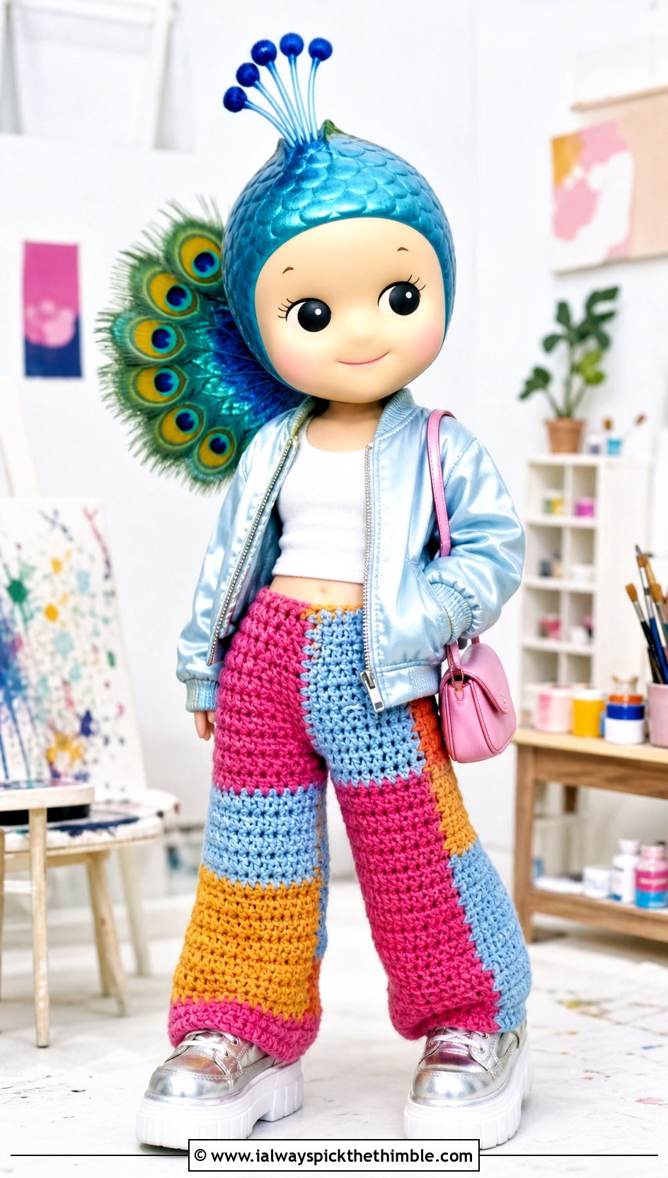 Patchwork Crochet Sonny Angel Pants With Bomber Jacket - 20 Crochet Sonny Angel Pants outfit ideas