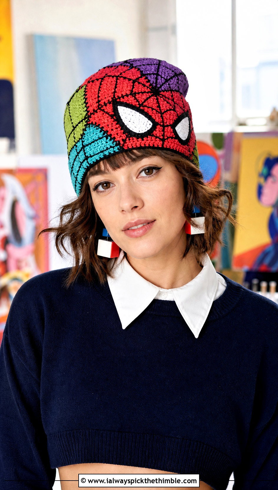 Patchwork Crochet Spider Man Beanie With Artsy Layers - 25 crochet spider man beanie outfit ideas